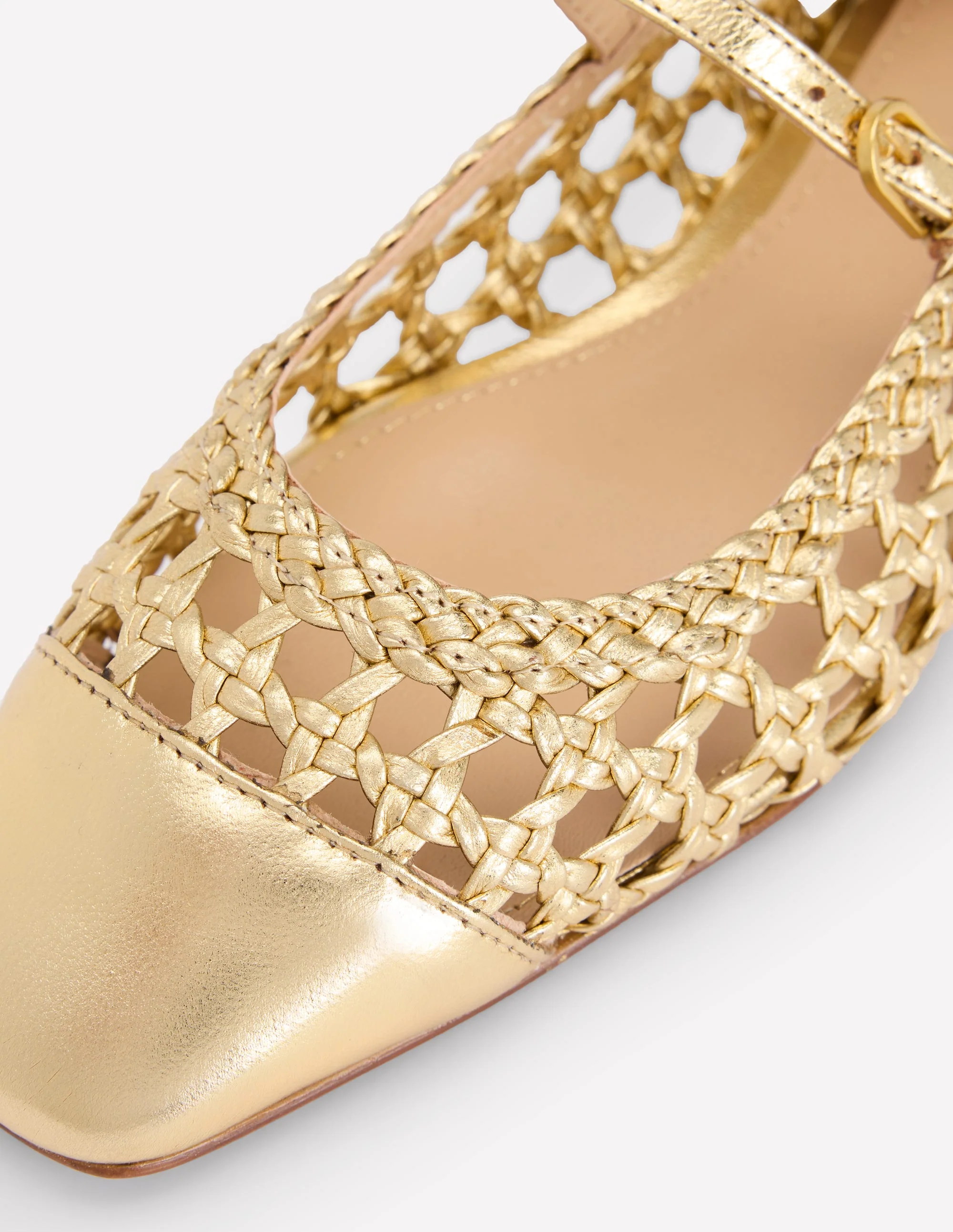 Penelope Flache Mary Janes-Gold Gewebtes Leder - Image 5