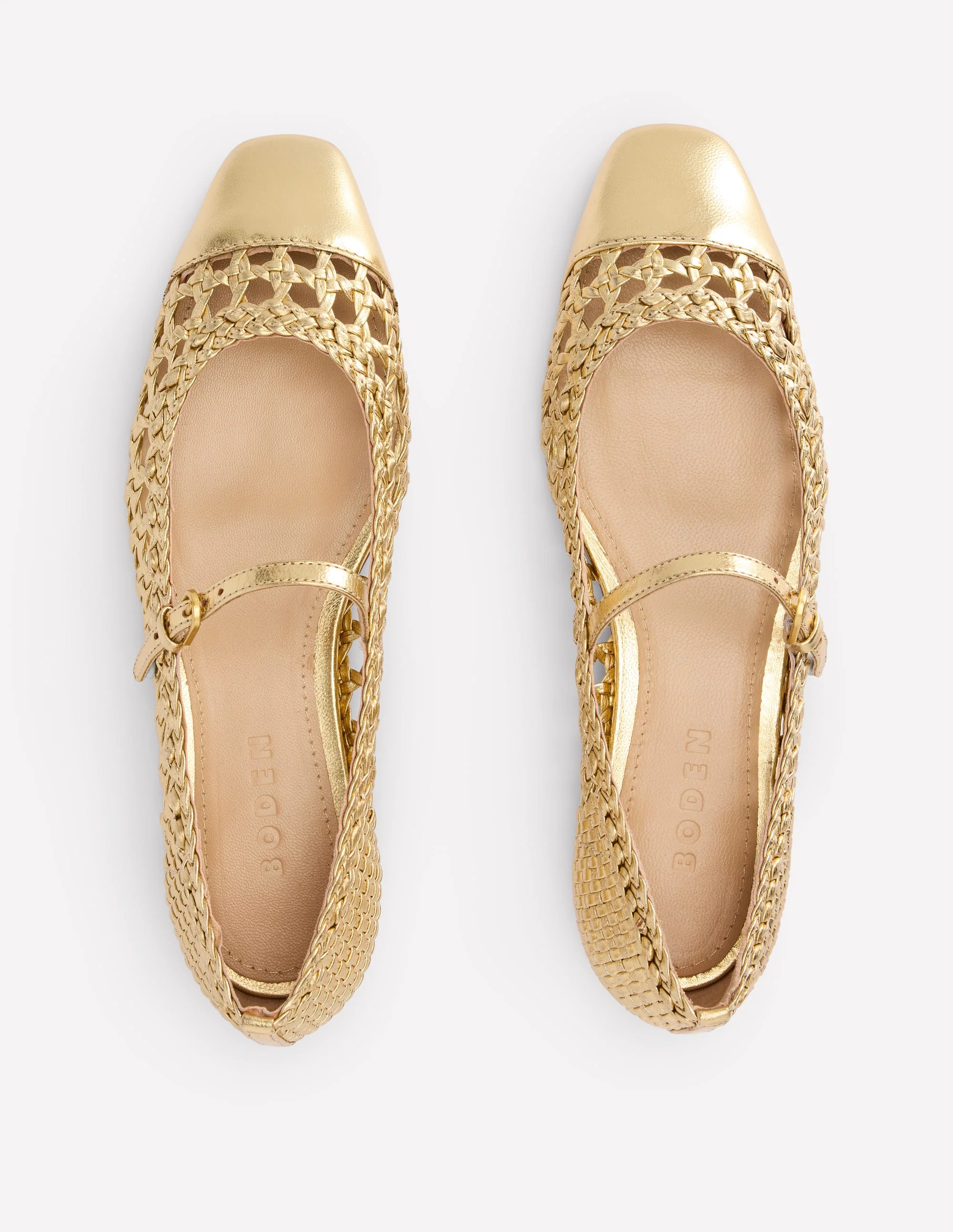 Penelope Flache Mary Janes-Gold Gewebtes Leder - Image 6