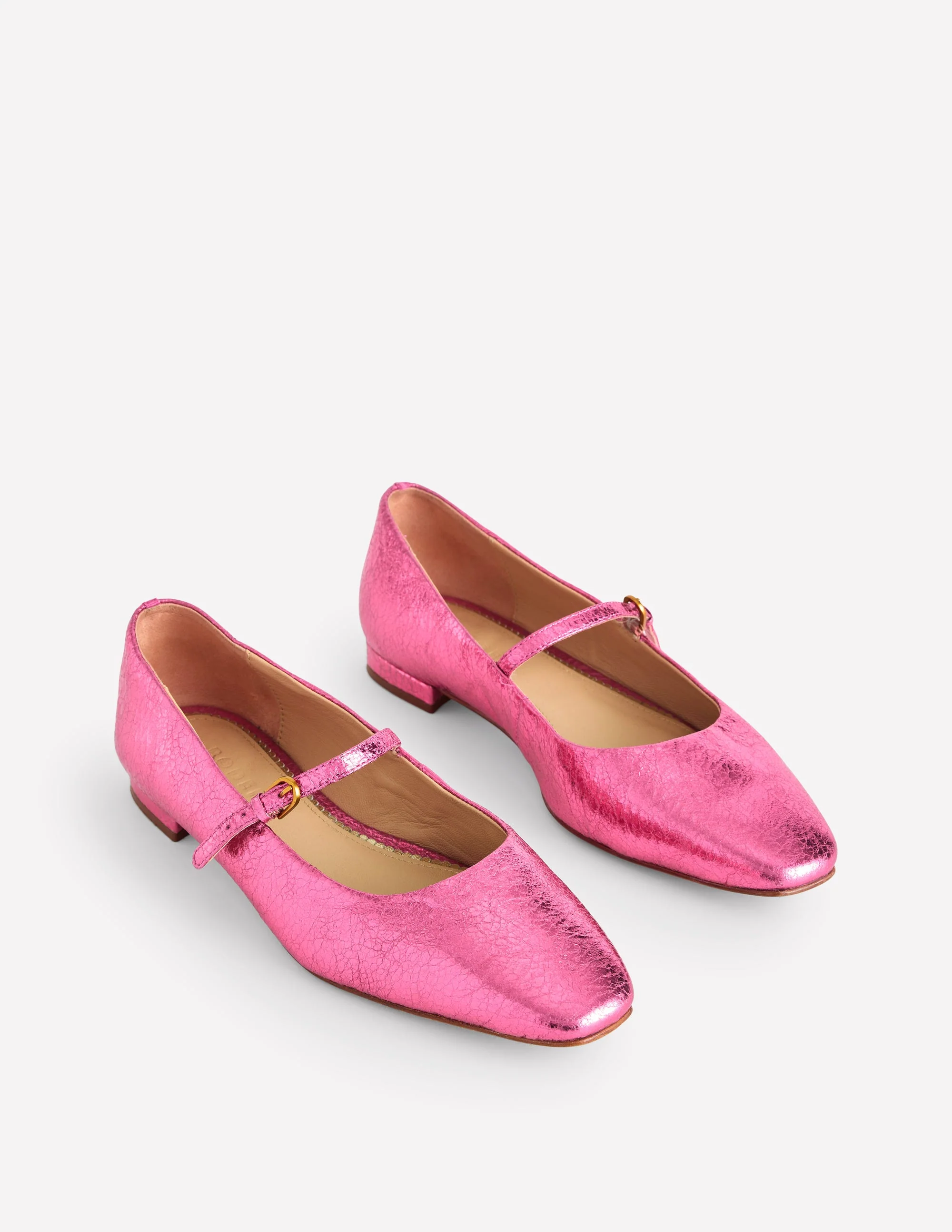 Penelope Flache Mary Janes-Rosa Pfau Metallic-Leder - Image 3