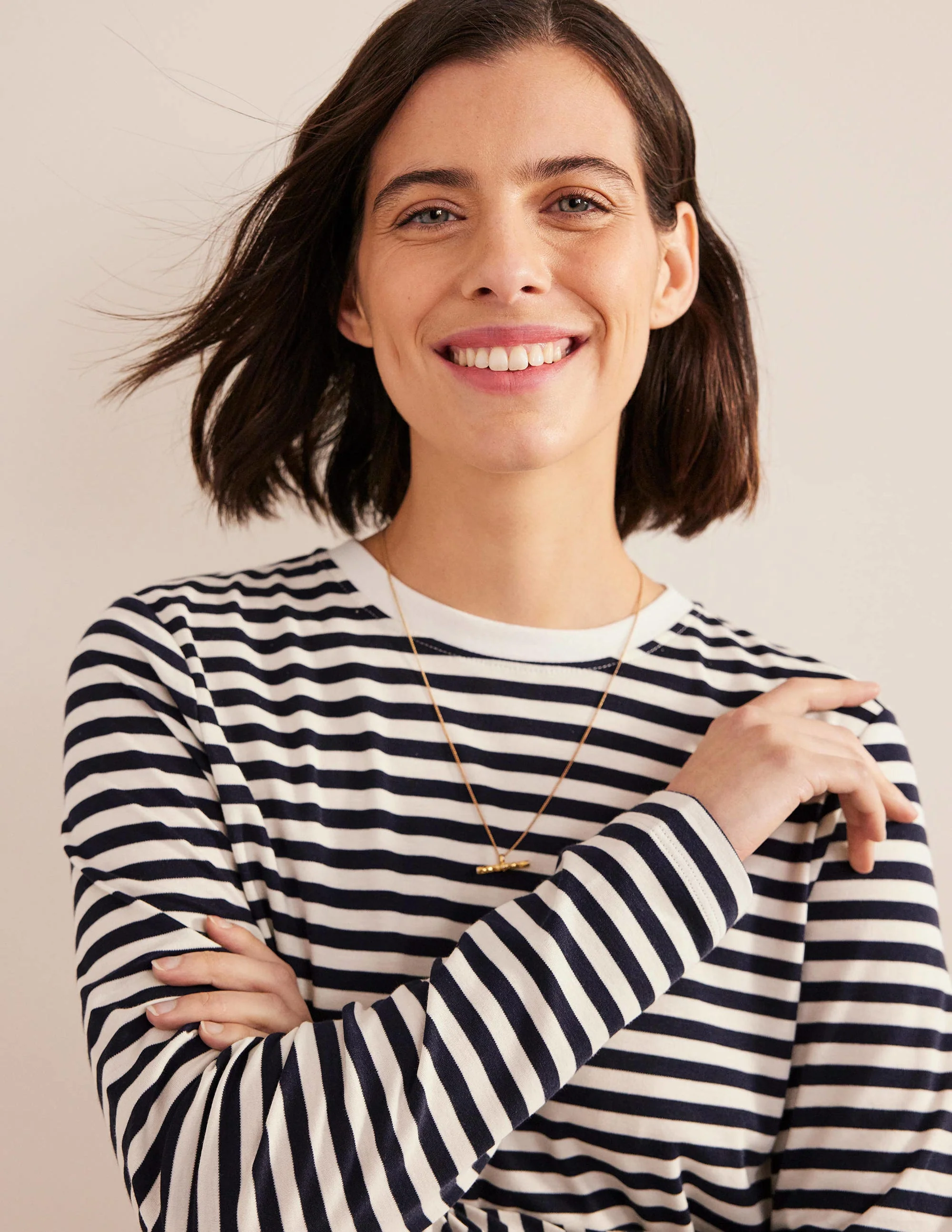 Perfektes Oberteil mit langen Ärmeln-Naturweiß/Navy, Gestreift - Image 2
