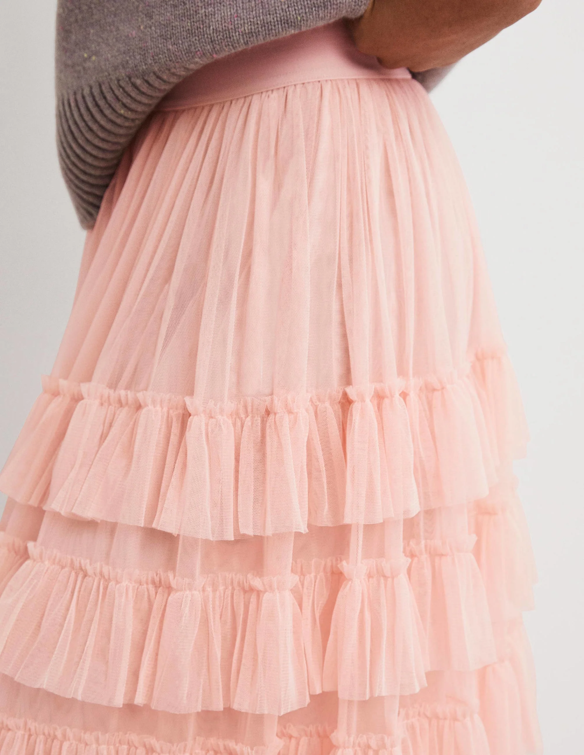 Pink Ruffle Tulle Midi Skirt-Altrosé - Image 2