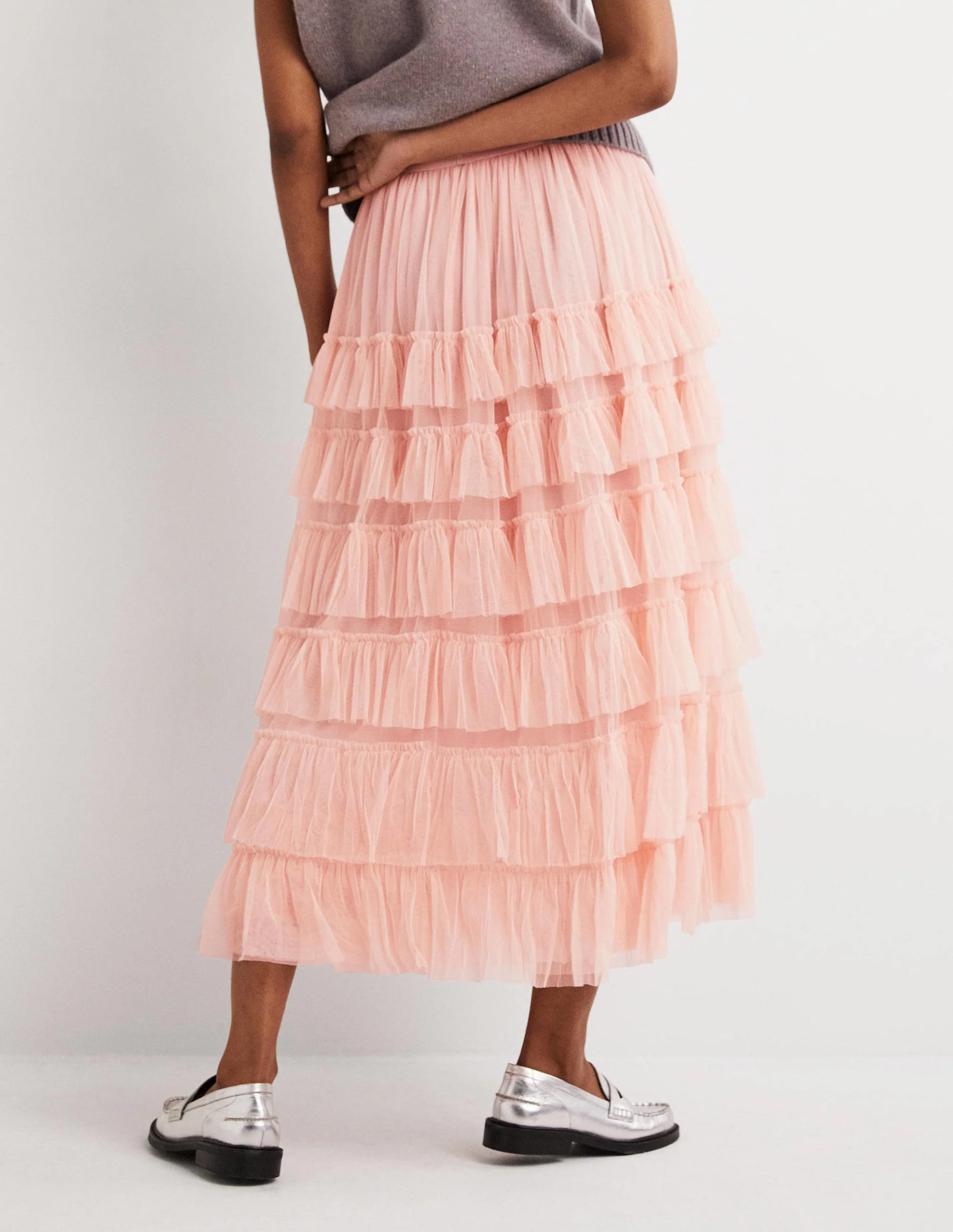 Pink Ruffle Tulle Midi Skirt-Altrosé - Image 3