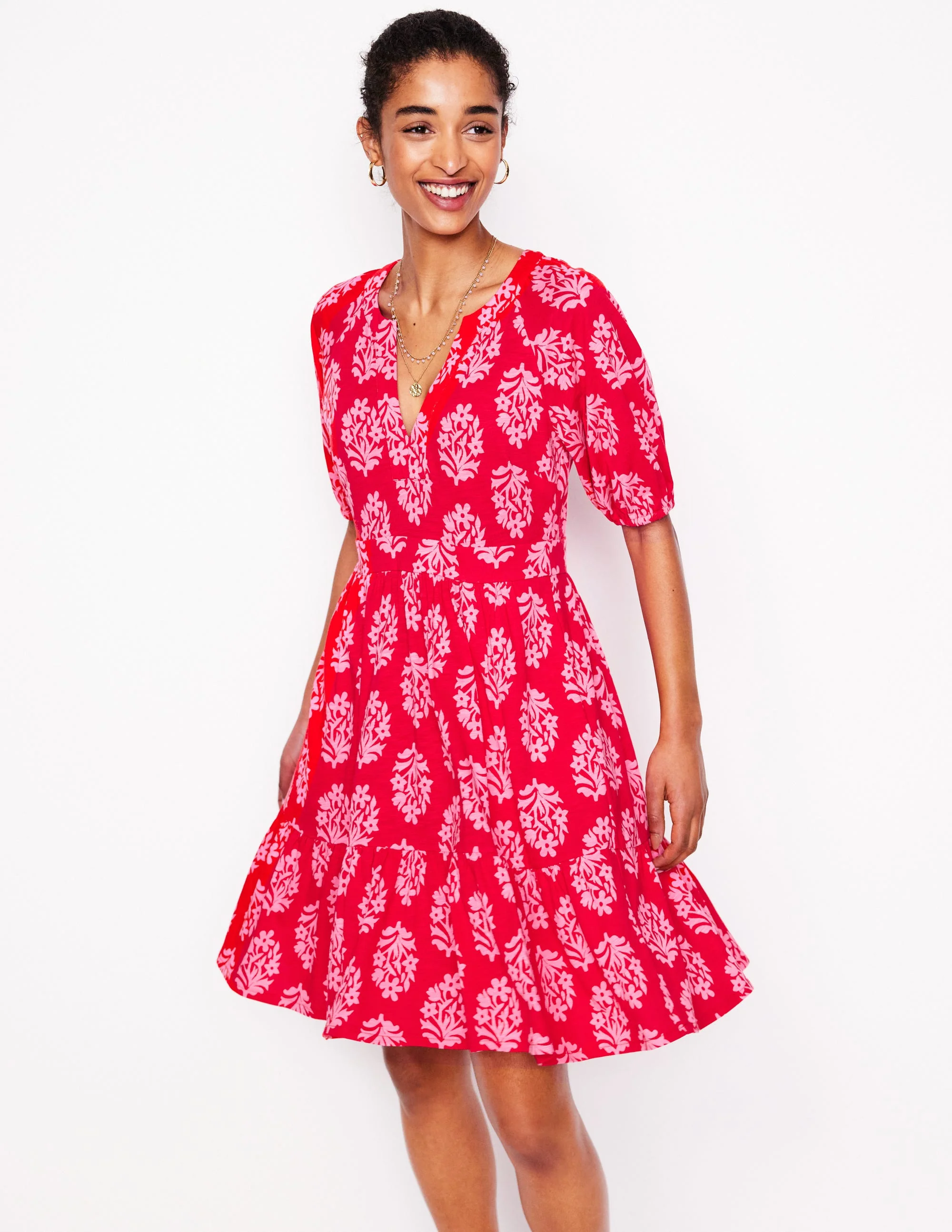 Piper Kurzes Jerseykleid-Mohnblumenrot, Kleiner Blumenstrauß - Image 4