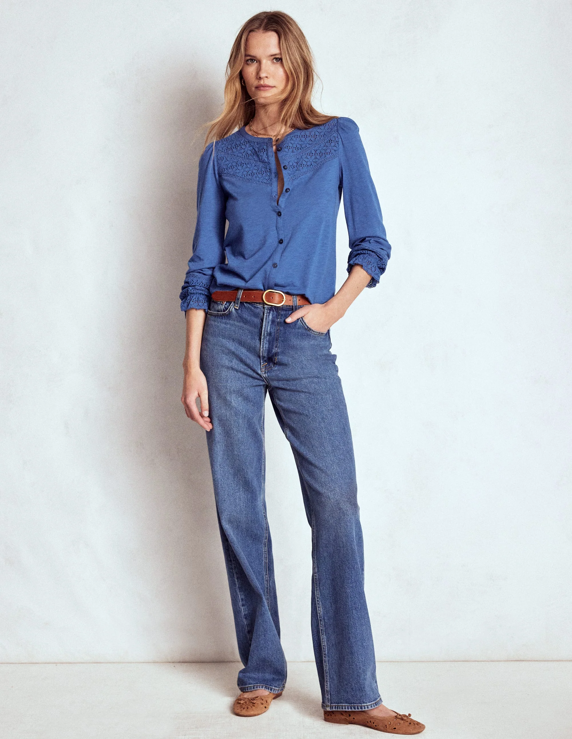 Pippa Jerseyhemd mit Lochstickerei-Denim-Blau - Image 4