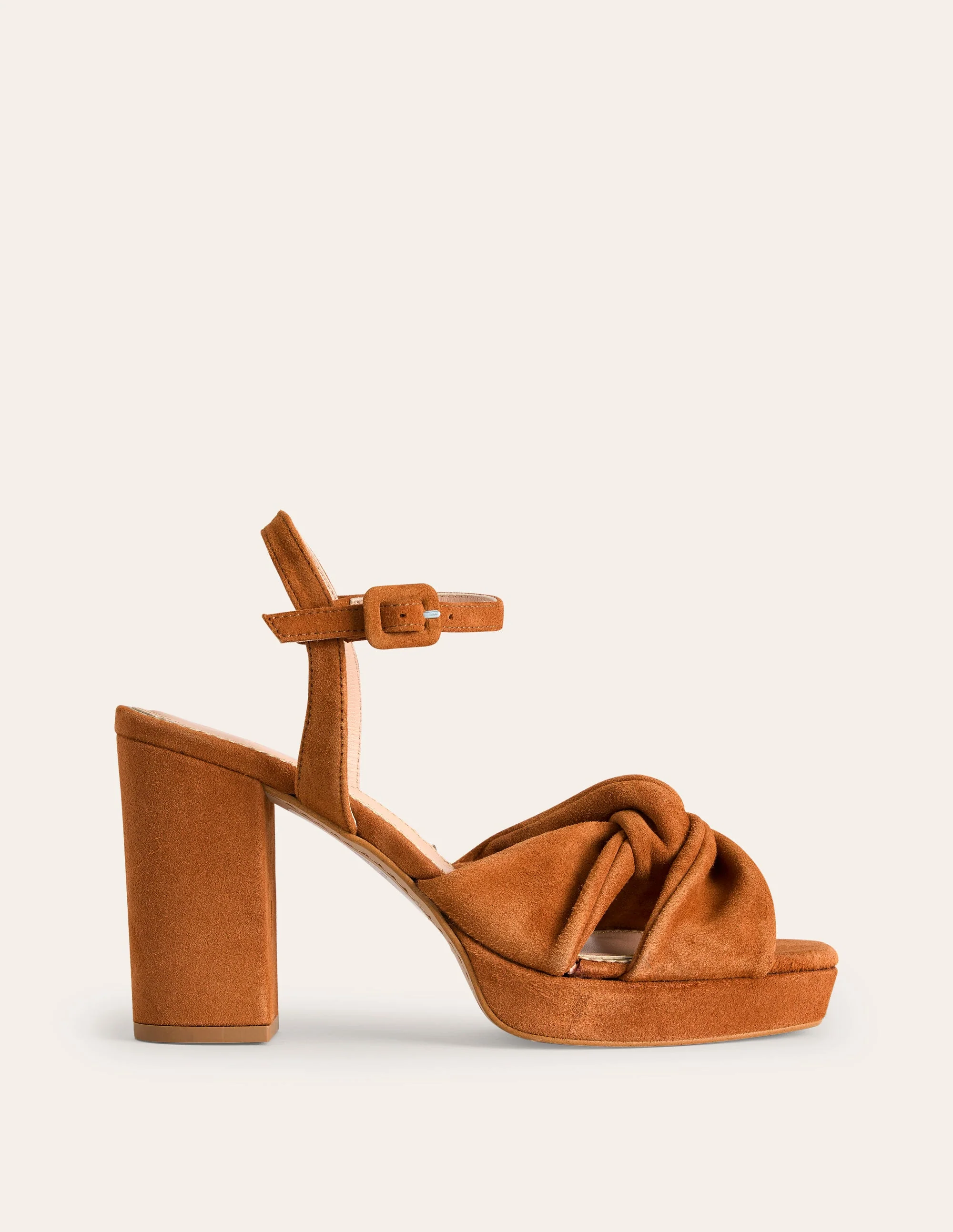 Plateauschuhe mit Absatz und Twistdetail-Hellbraun Veloursleder - Image 2