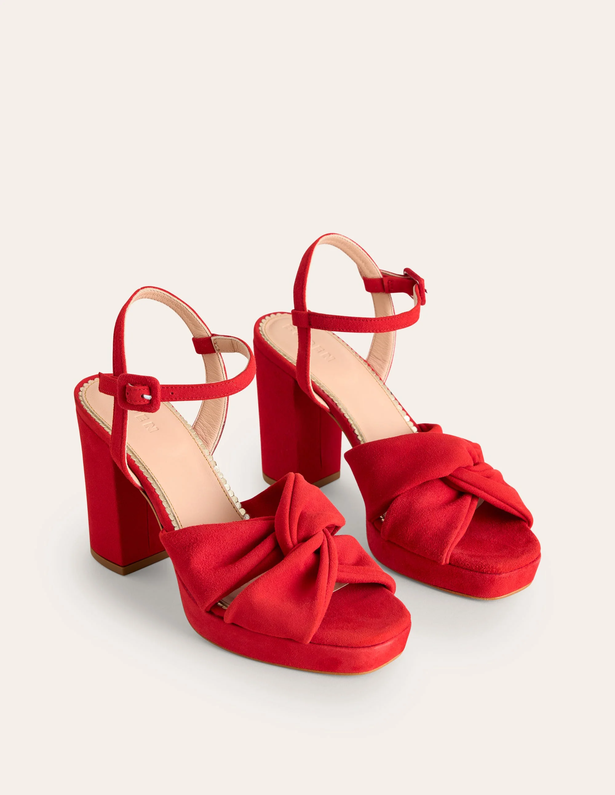 Plateauschuhe mit Absatz und Twistdetail-Rot Veloursleder - Image 3
