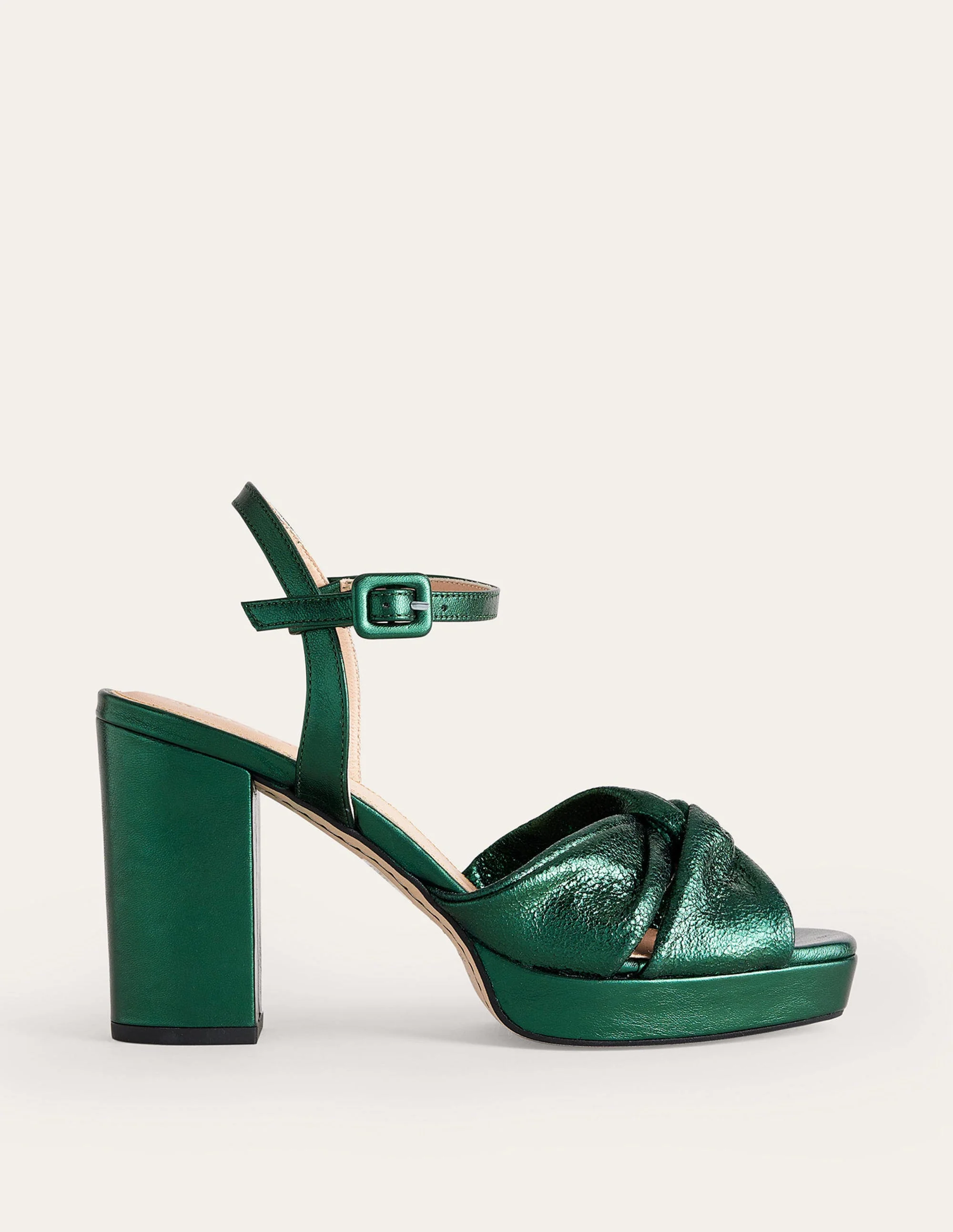 Plateauschuhe mit Absatz und Twistdetail-Wintergrün Metallic-Leder - Image 2