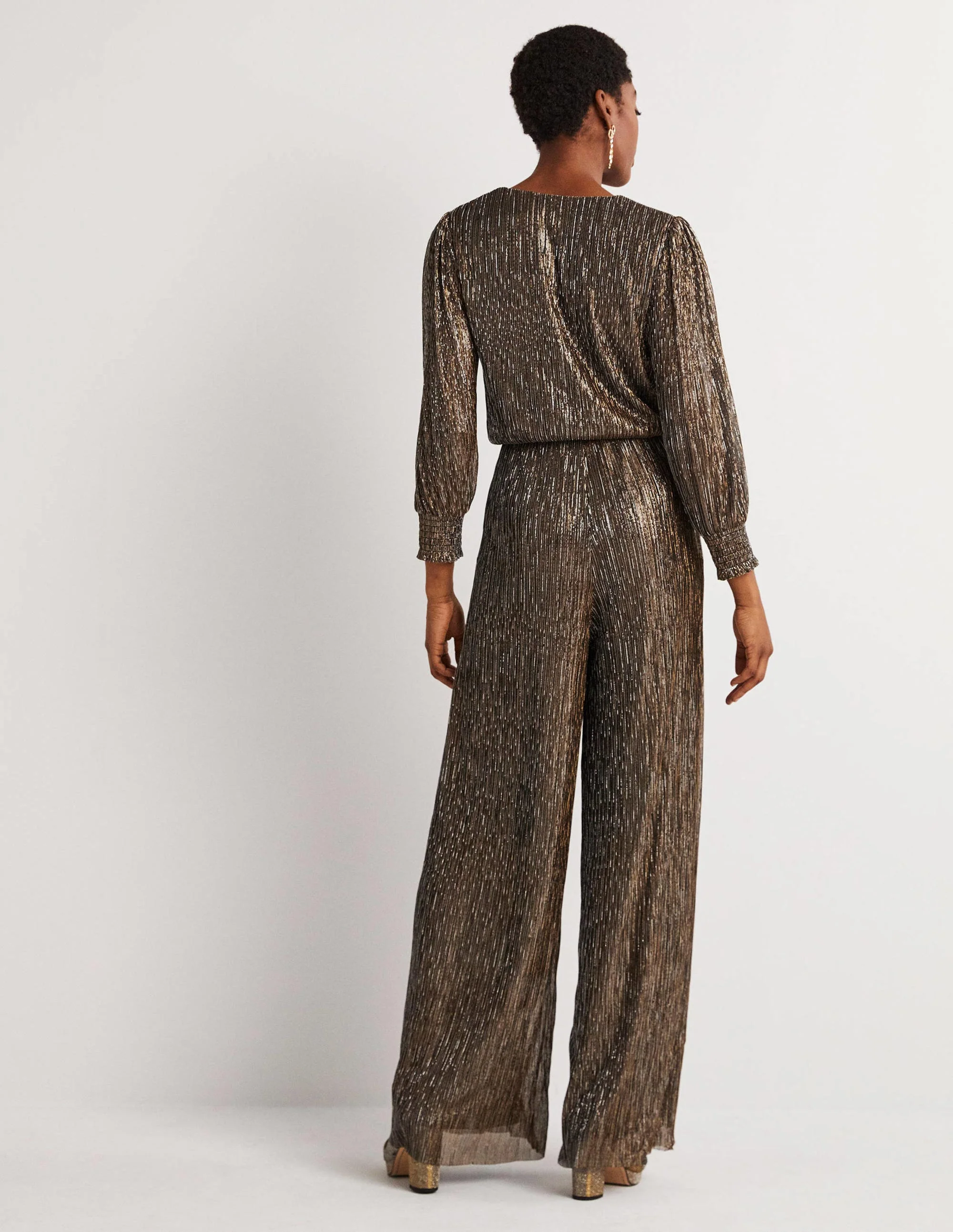 Plissee-Jumpsuit mit Palazzobeinen-Gold/Schwarz, Lurex - Image 3