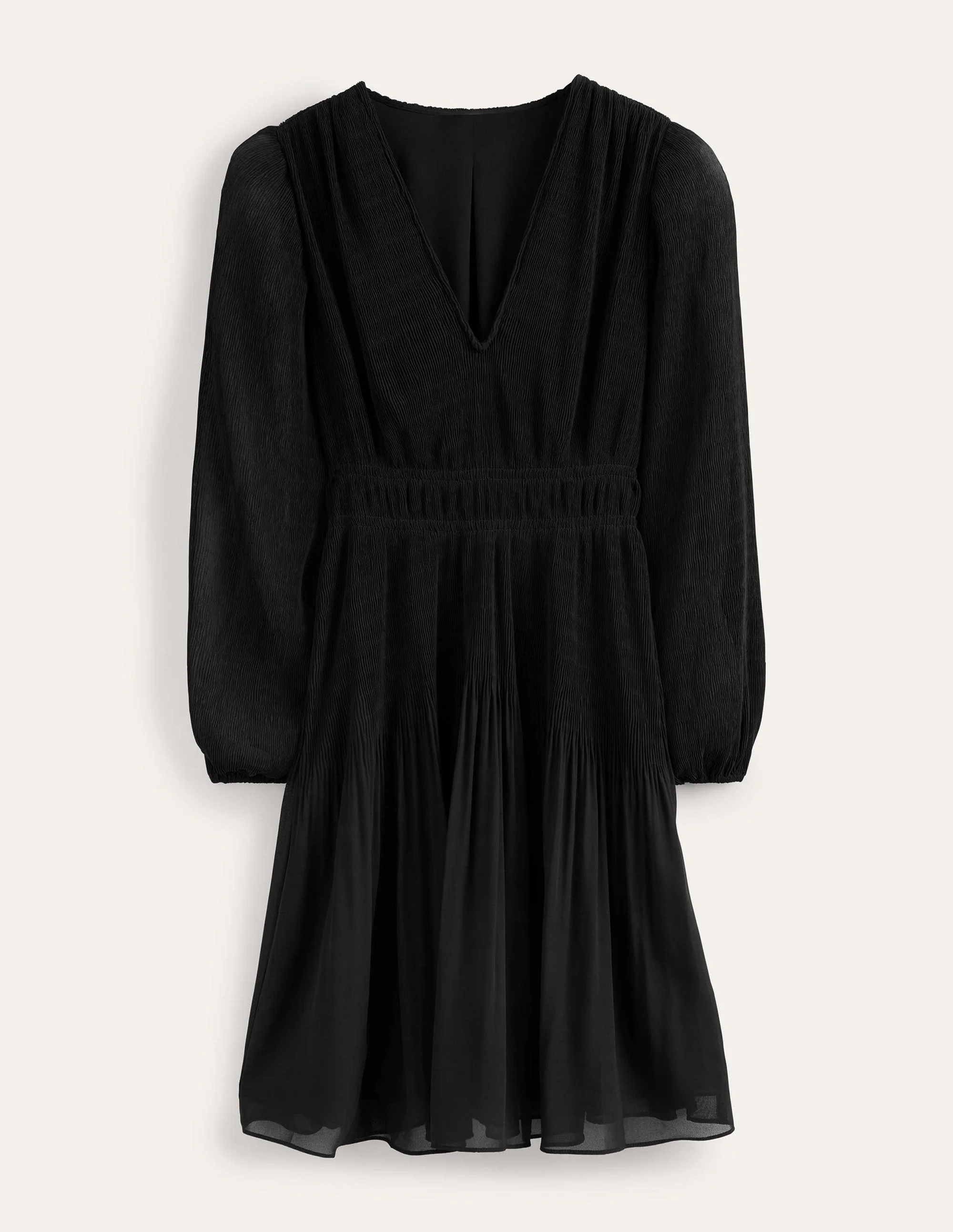 Plisseekleid mit V-Ausschnitt-Schwarz - Image 5