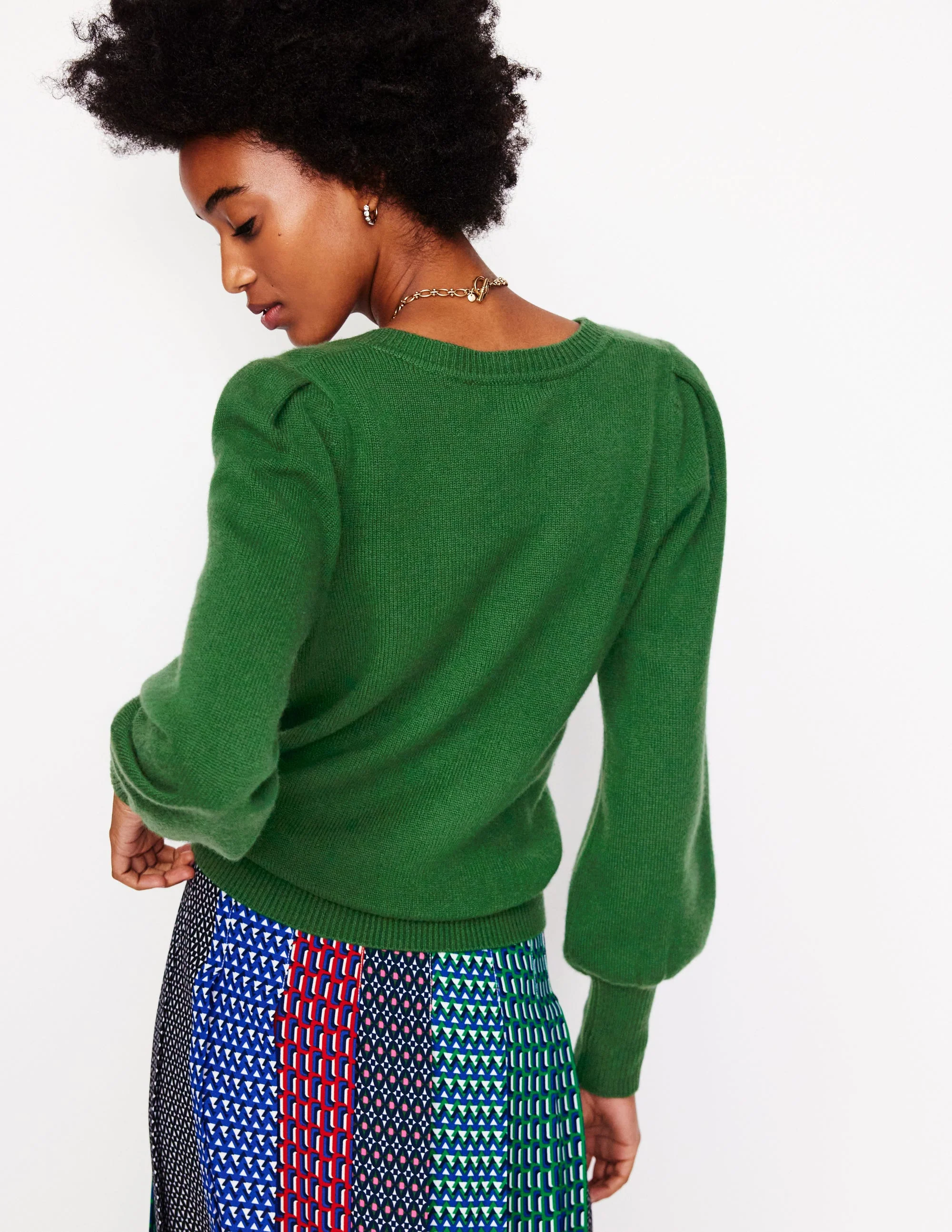 Plissierte Strickjacke aus Kaschmir-Kieferngrün - Image 3