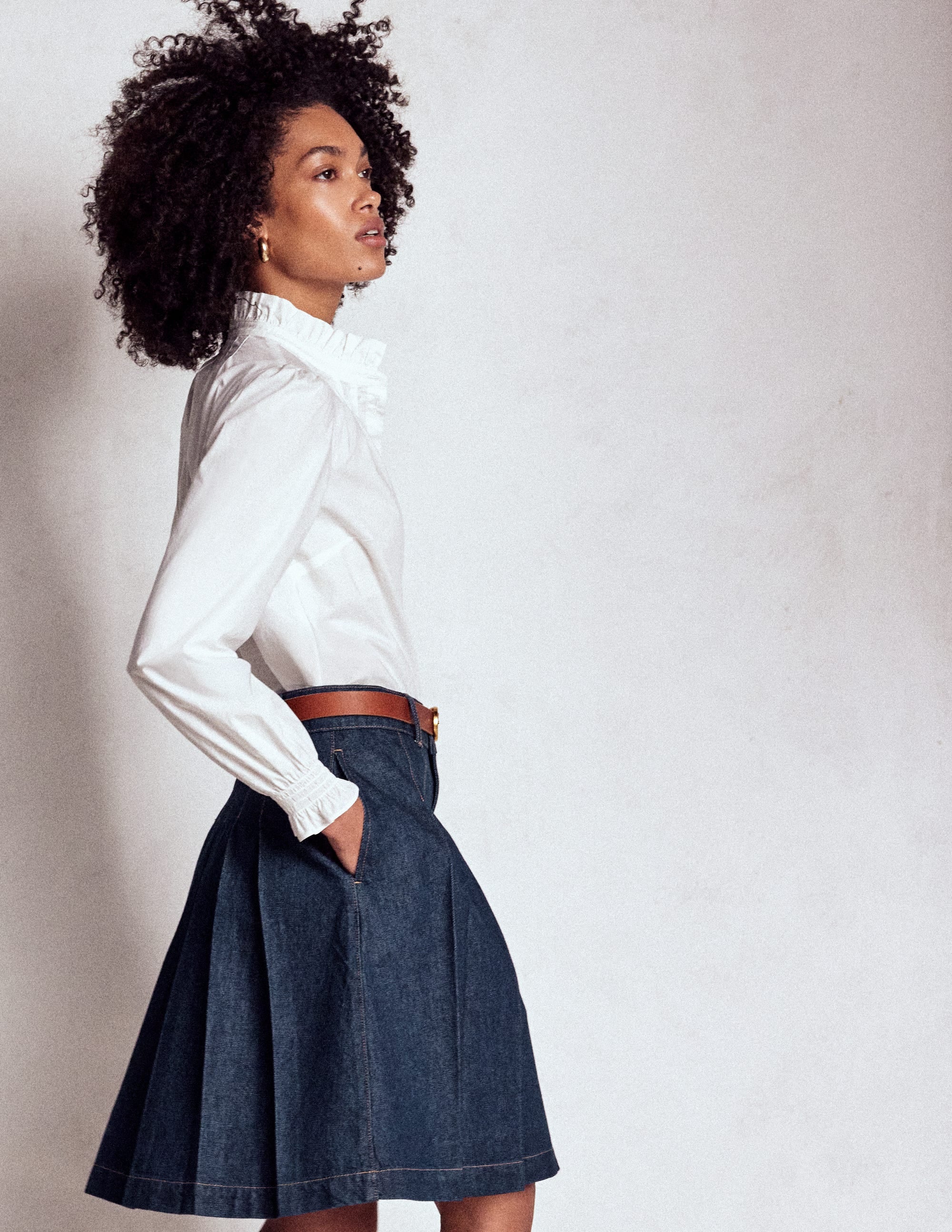 Plissierter Jeansrock-Indigo