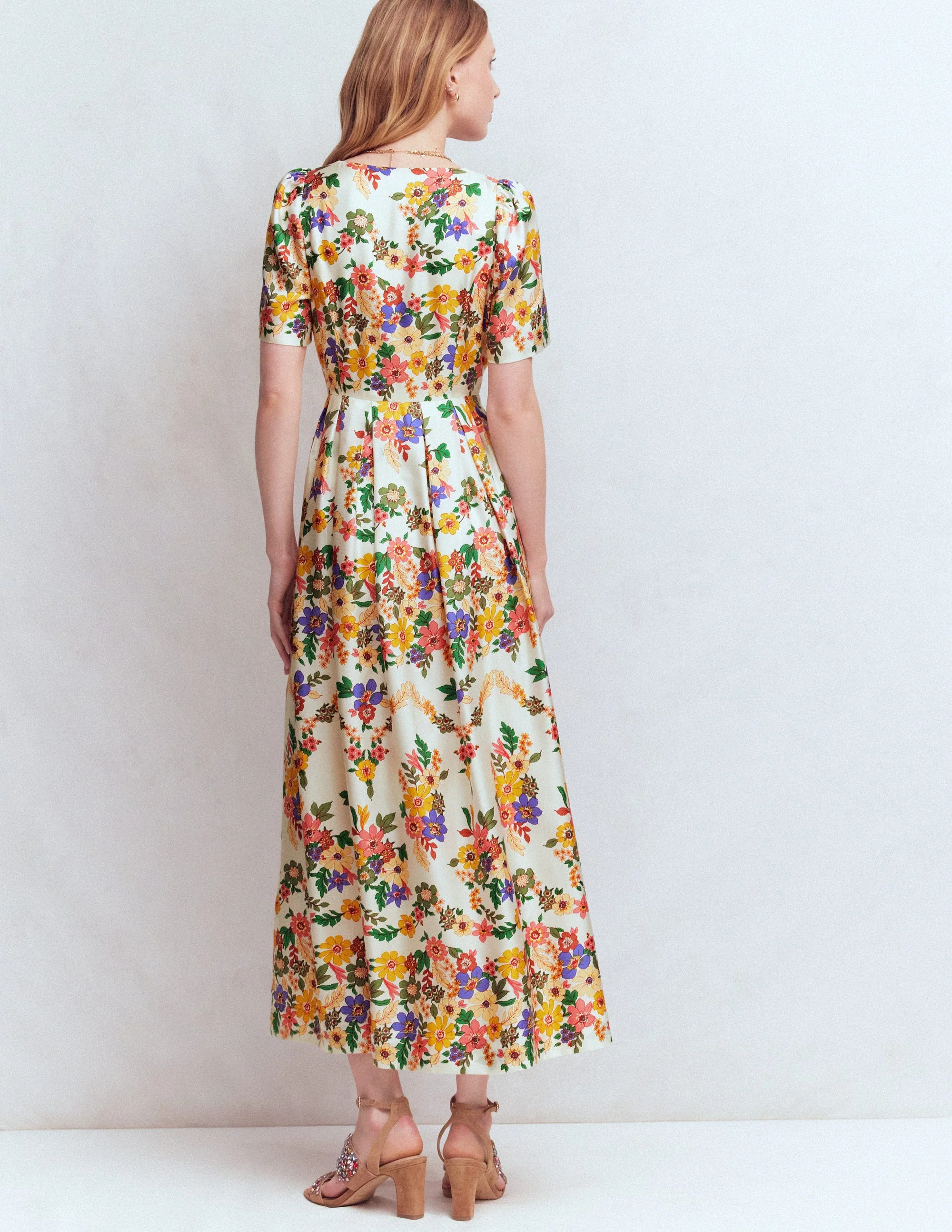 Plissiertes Kleid mit V-Ausschnitt-Bunt Wiesenblumen - Image 4