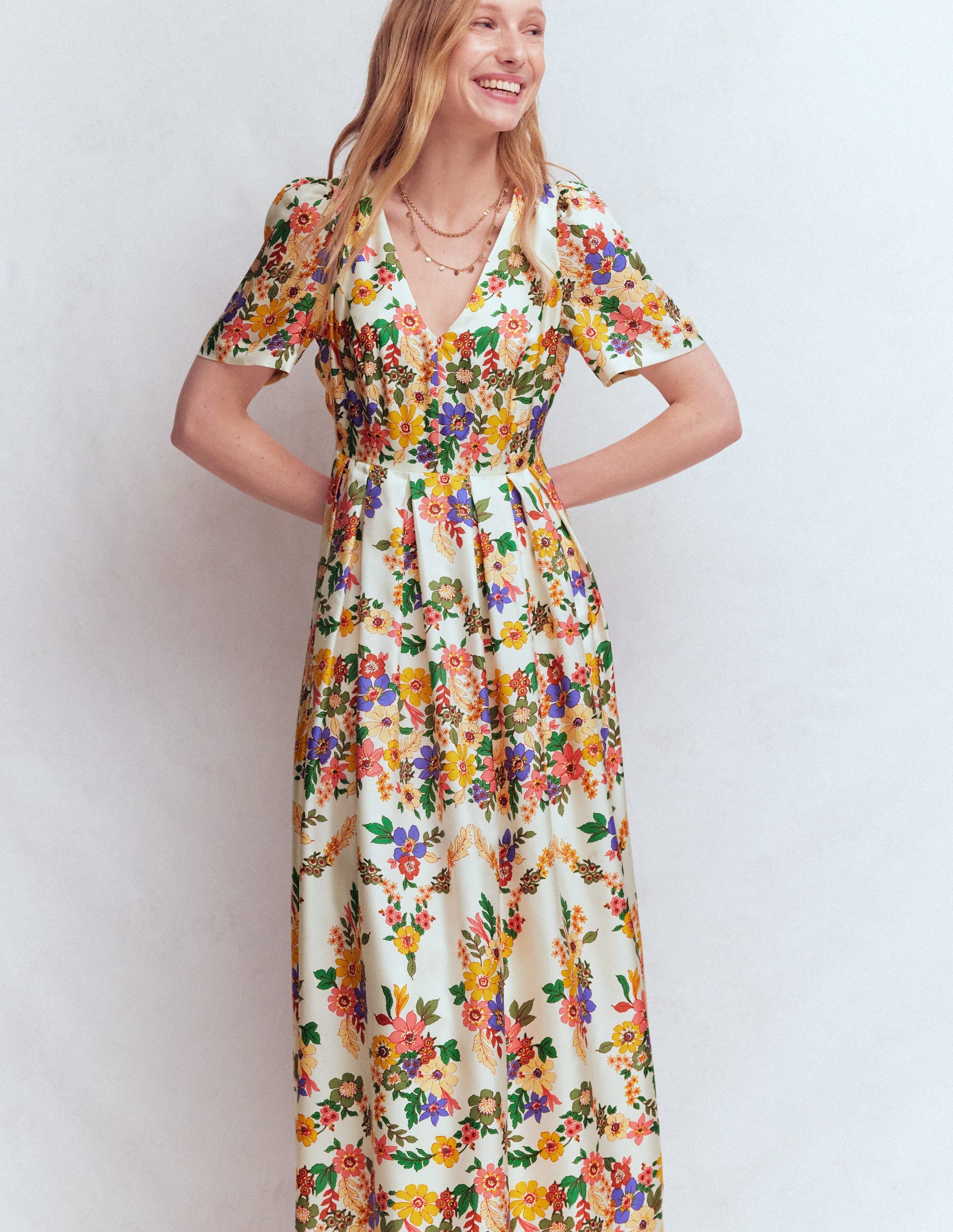 Plissiertes Kleid mit V-Ausschnitt-Bunt Wiesenblumen - Image 6