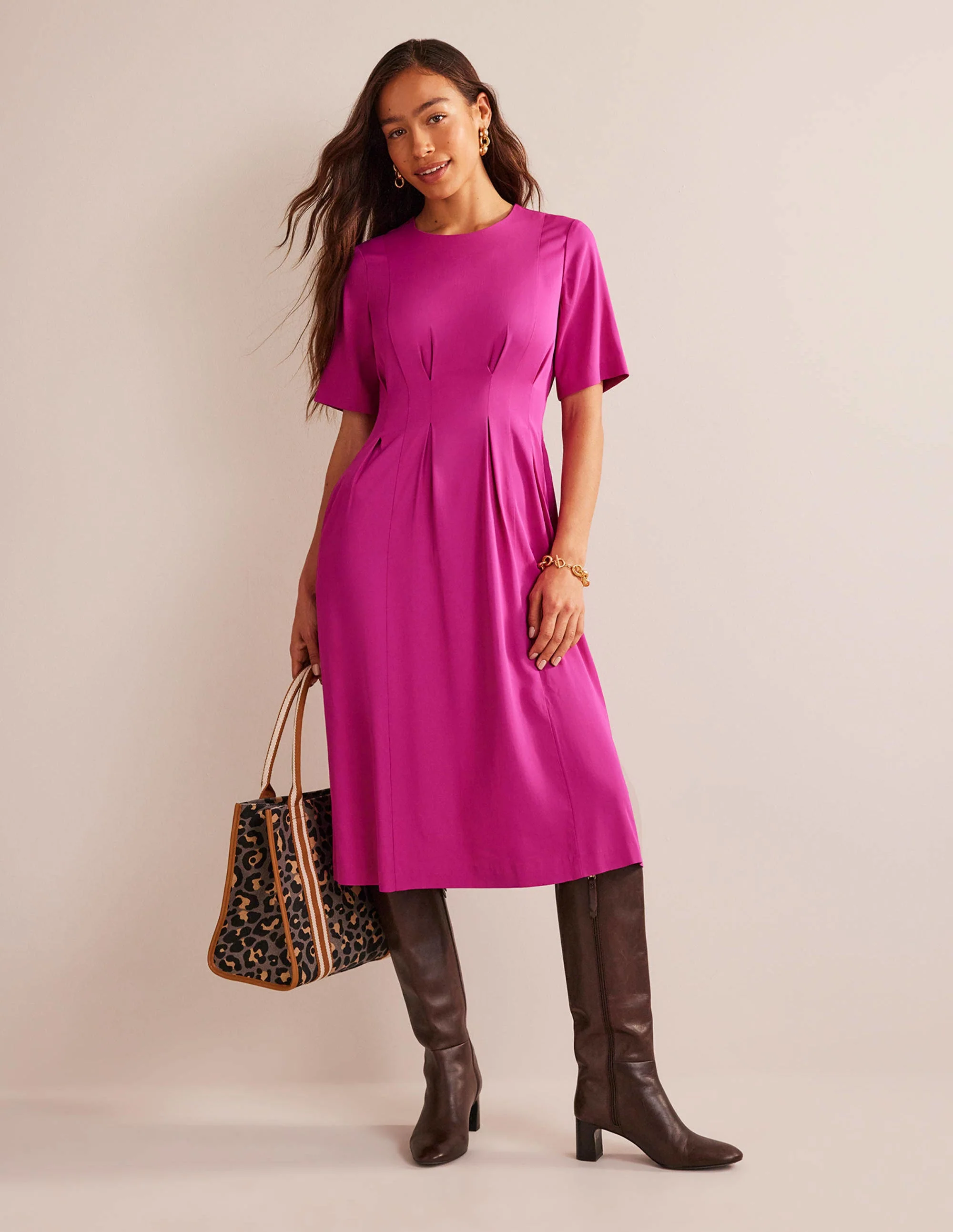 Plissiertes Midikleid-Magenta