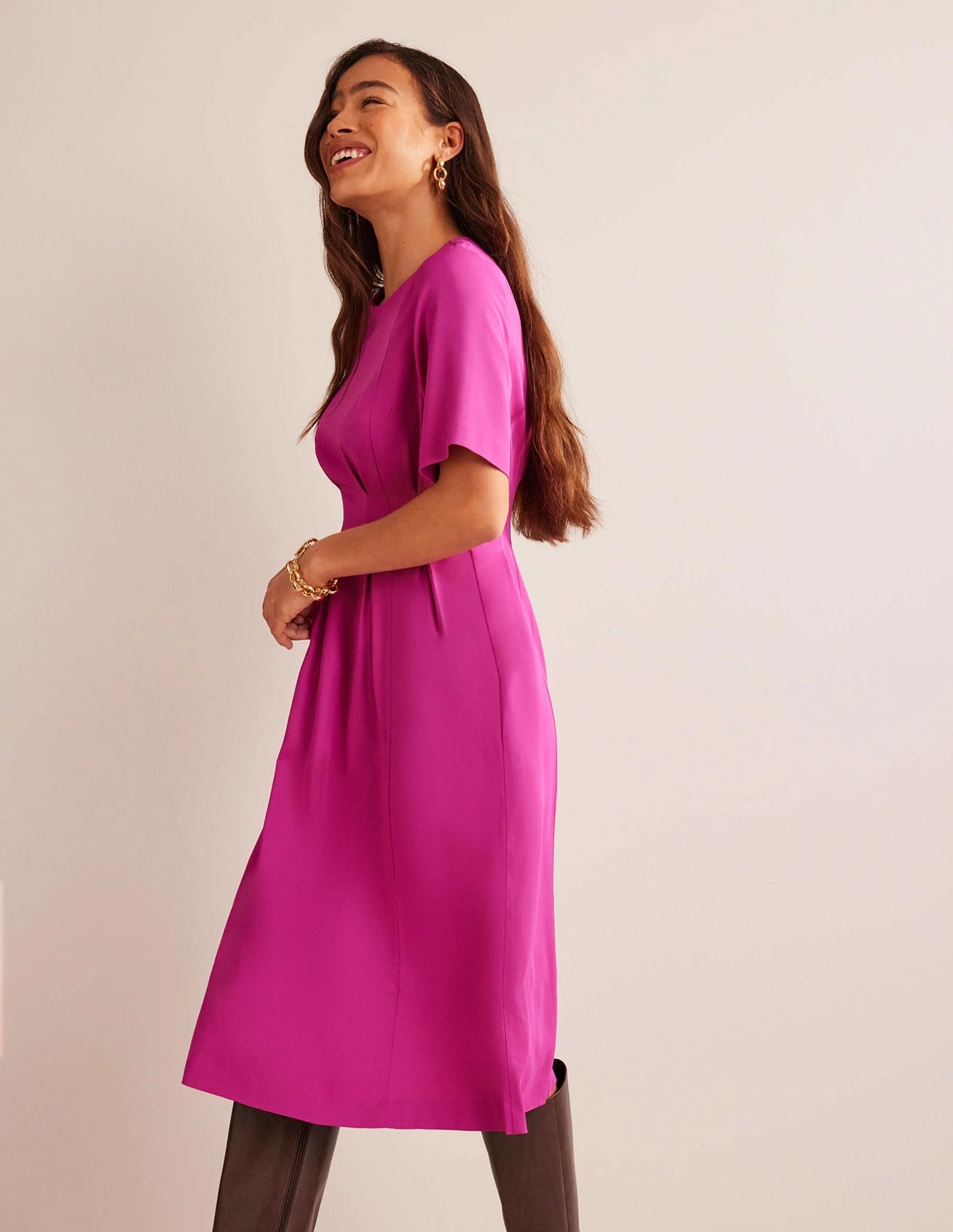 Plissiertes Midikleid-Magenta - Image 4
