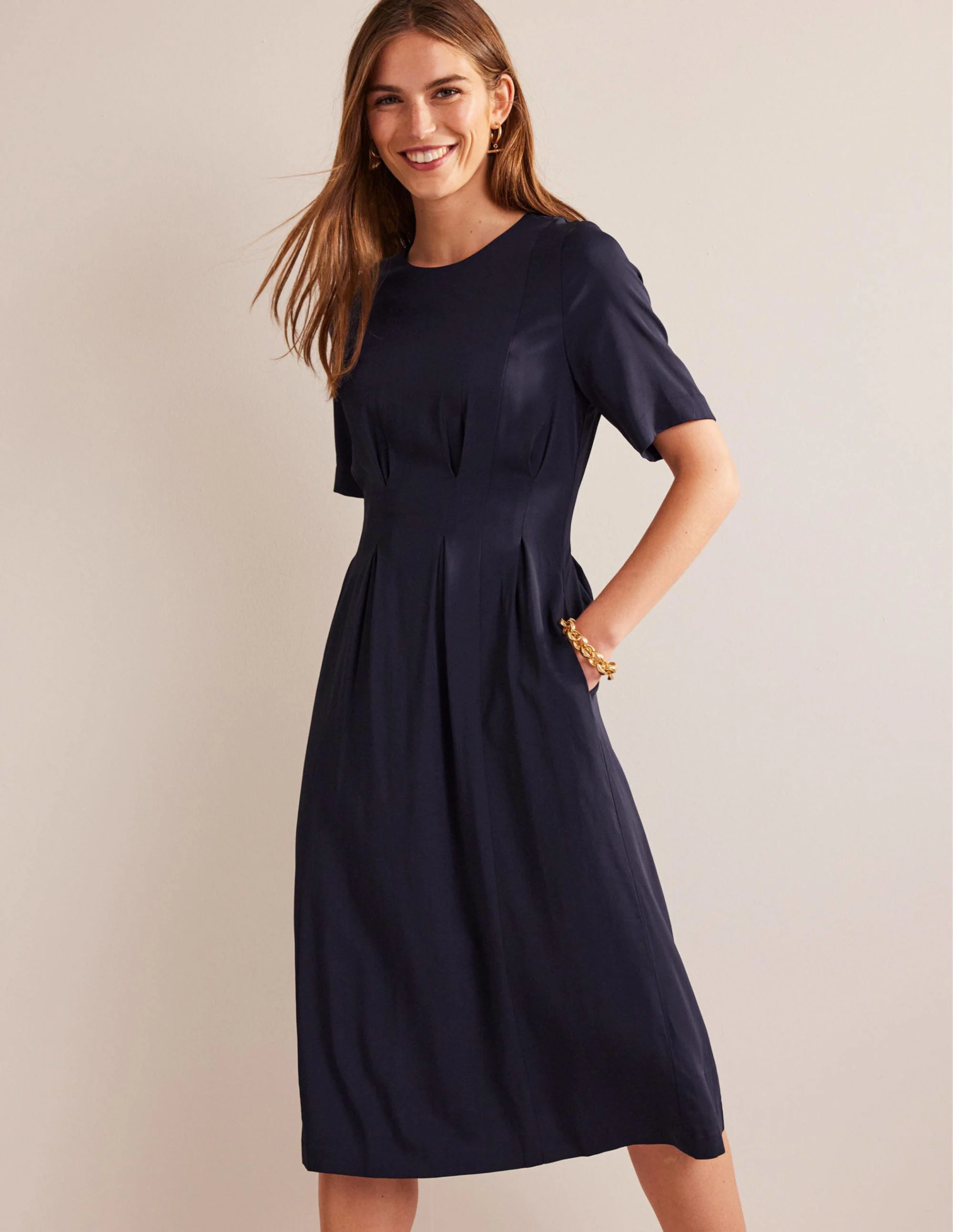 Plissiertes Midikleid-Marineblau