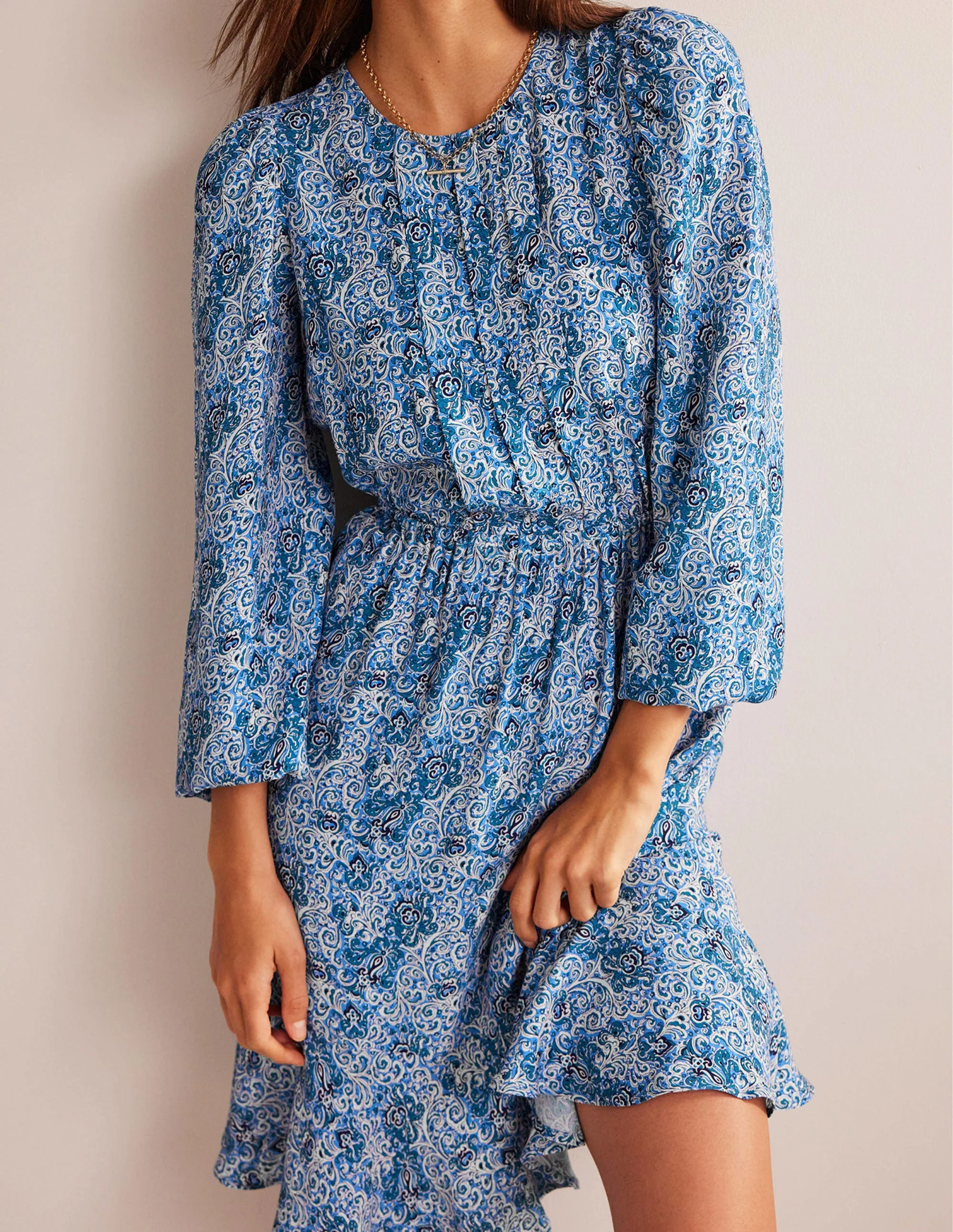 Plissiertes Minikleid mit Schößchen-Blaugrün, Botanische Terrasse - Image 2