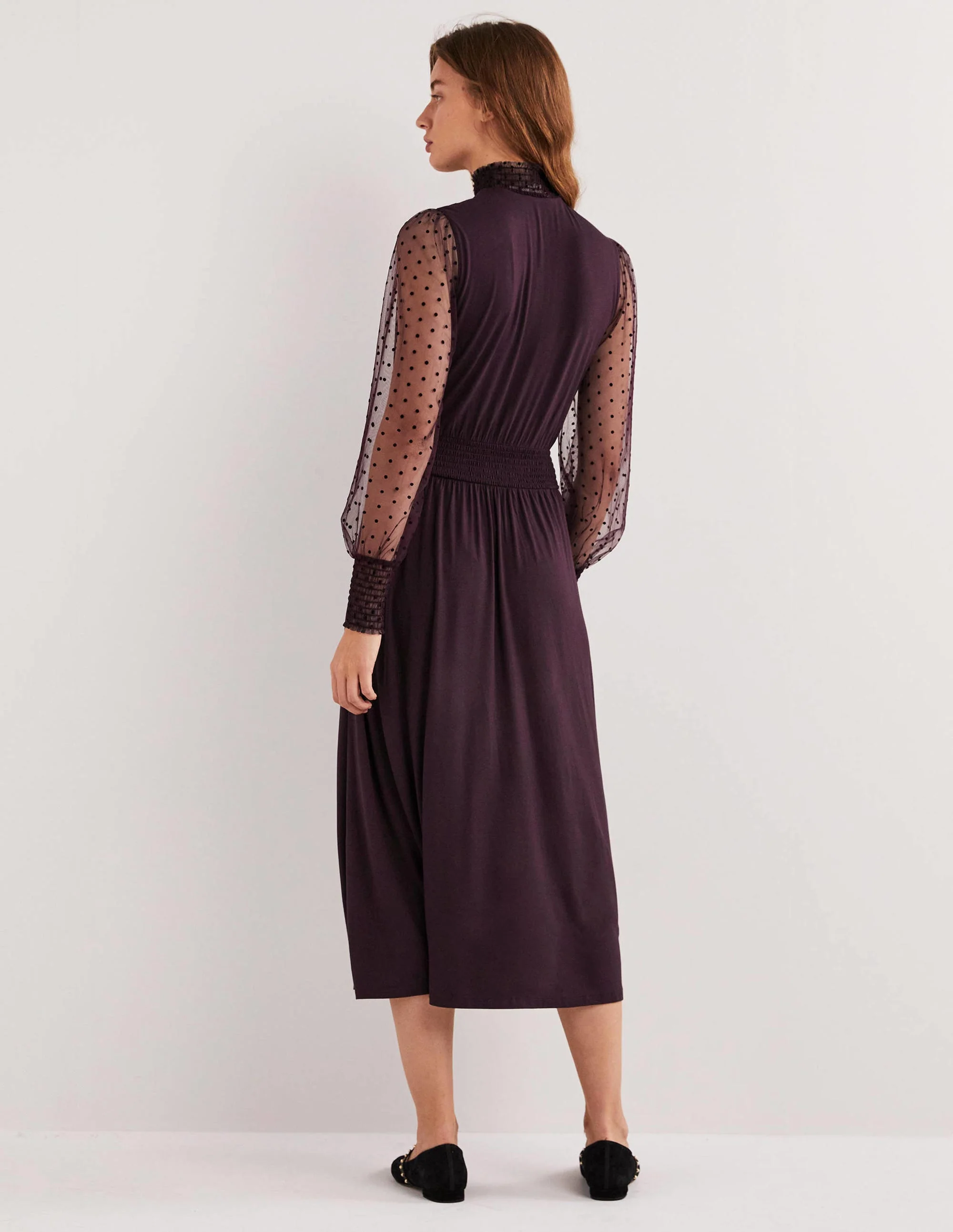 Plum Tulle Sleeve Midi Party Dress-Feige - Image 3