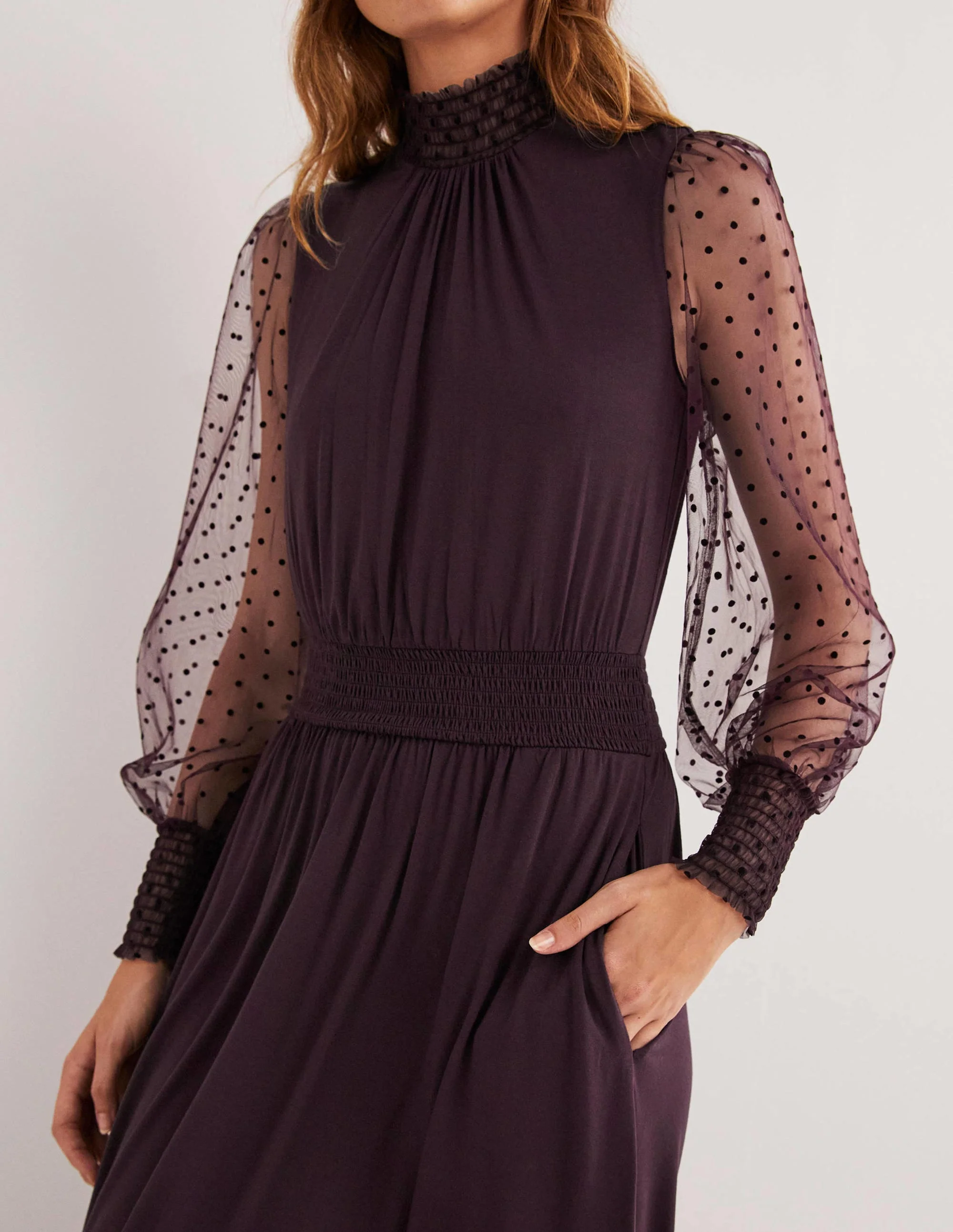 Plum Tulle Sleeve Midi Party Dress-Feige - Image 4