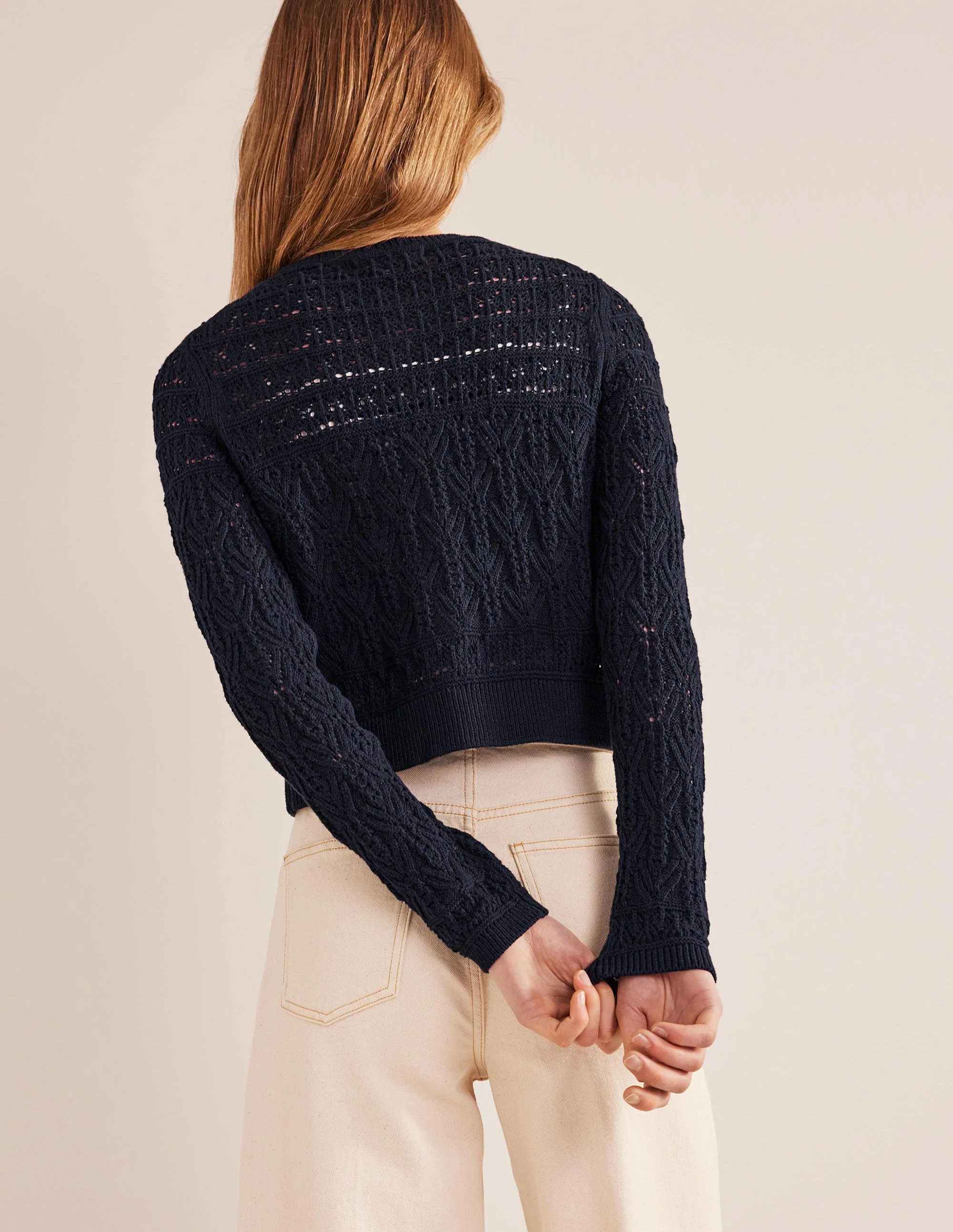 Pointelle-Cardigan aus Baumwolle-Marineblau - Image 3