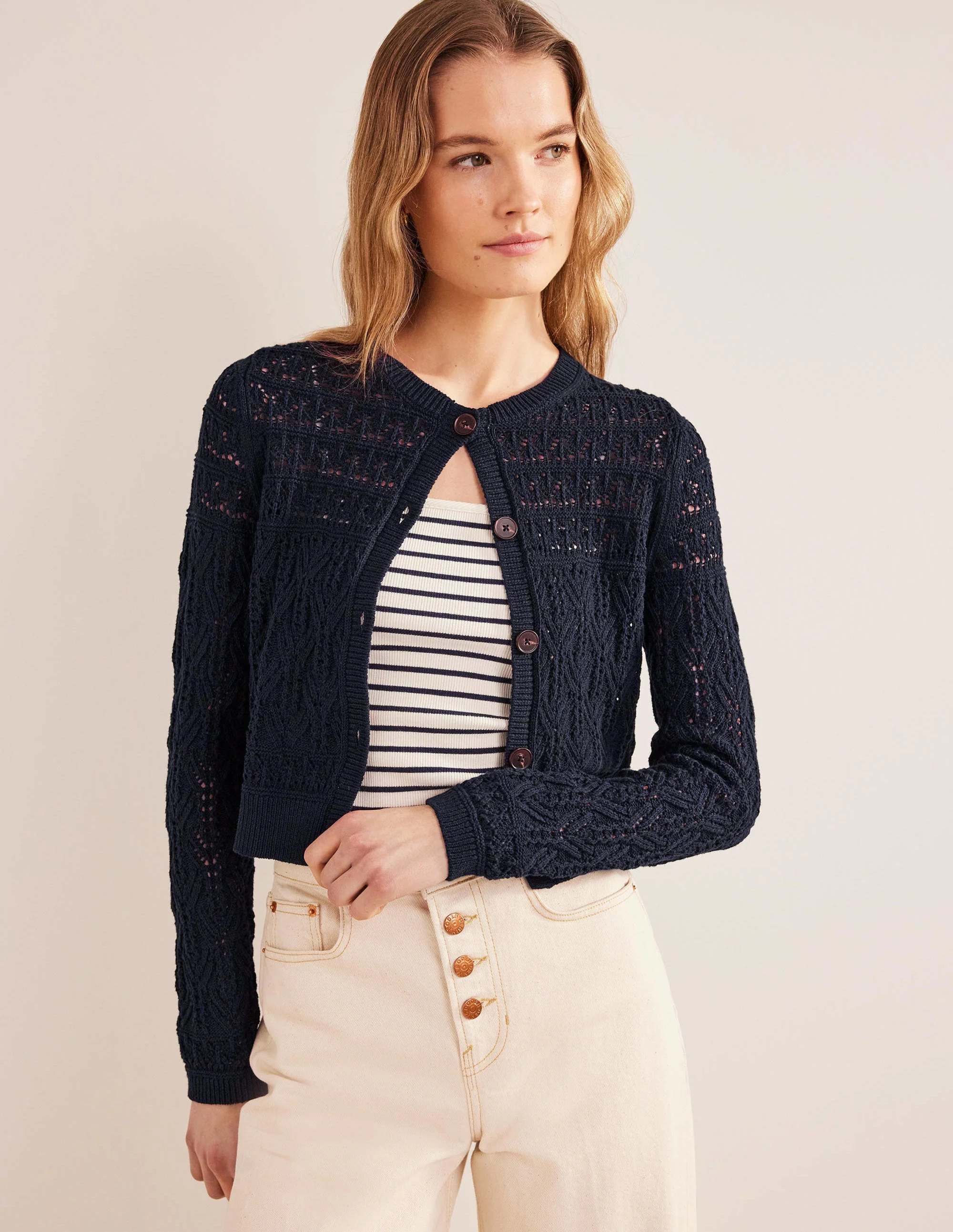Pointelle-Cardigan aus Baumwolle-Marineblau - Image 4