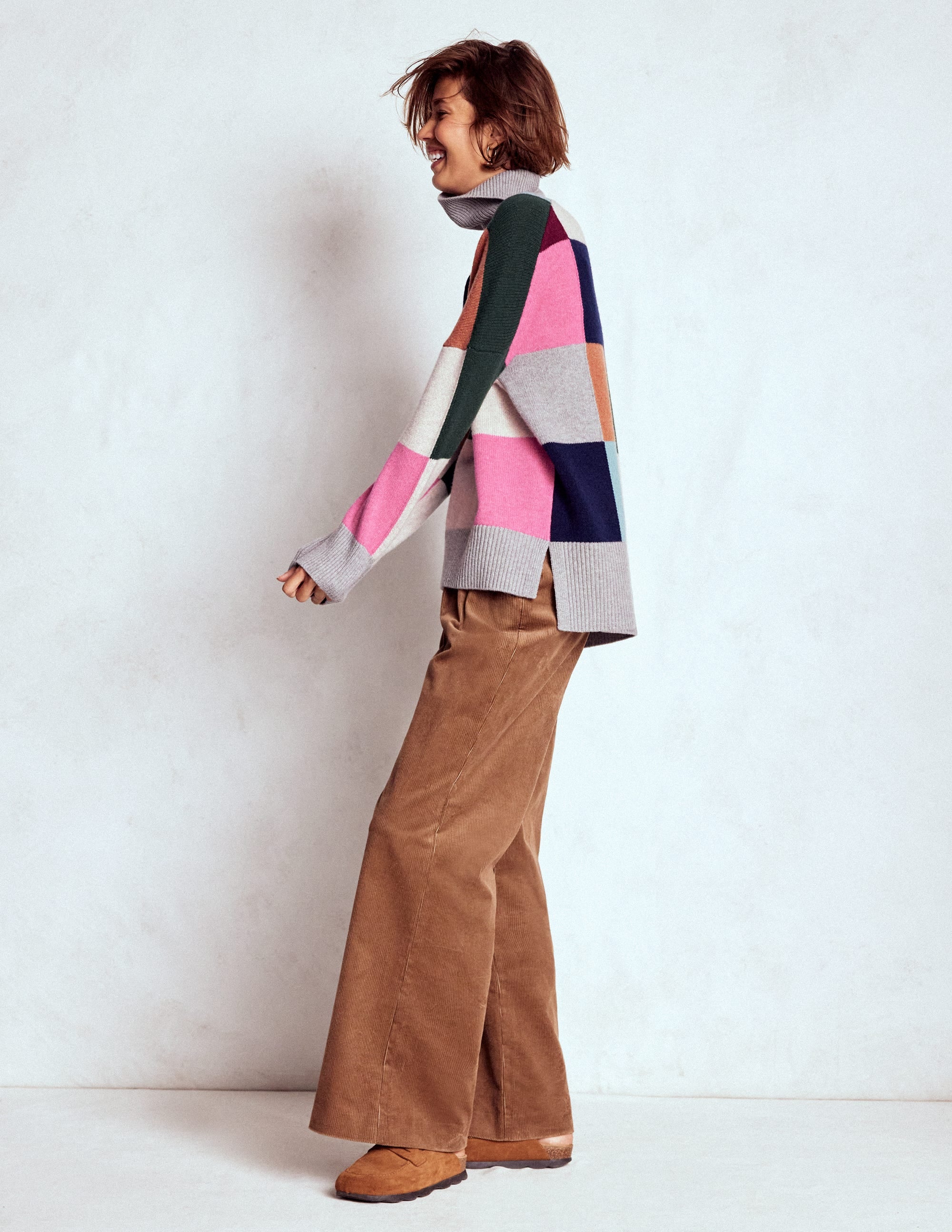 Polly Merino-Rollkragenpullover-Blaugrau Meliert mit Karos - Image 5