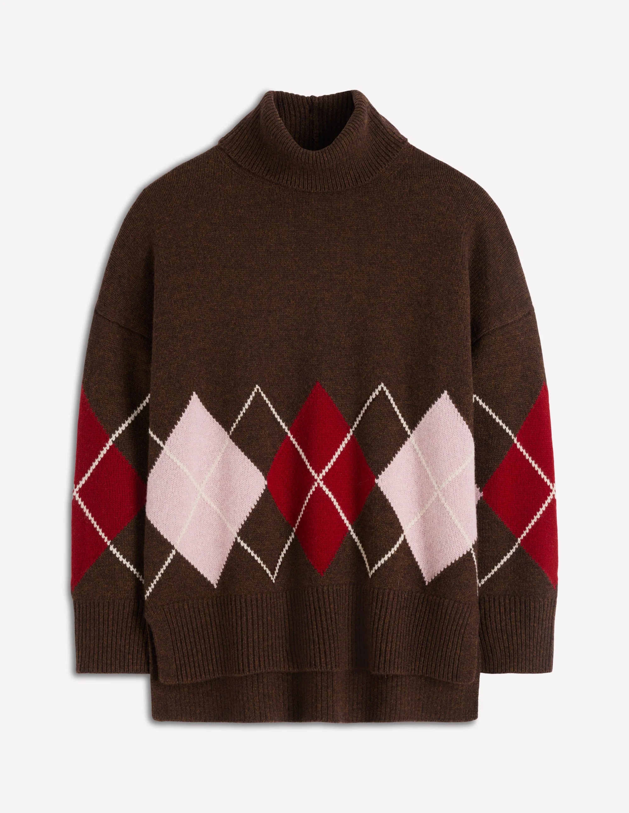 Polly Merino-Rollkragenpullover-Braun, Rosa Argyle - Image 7
