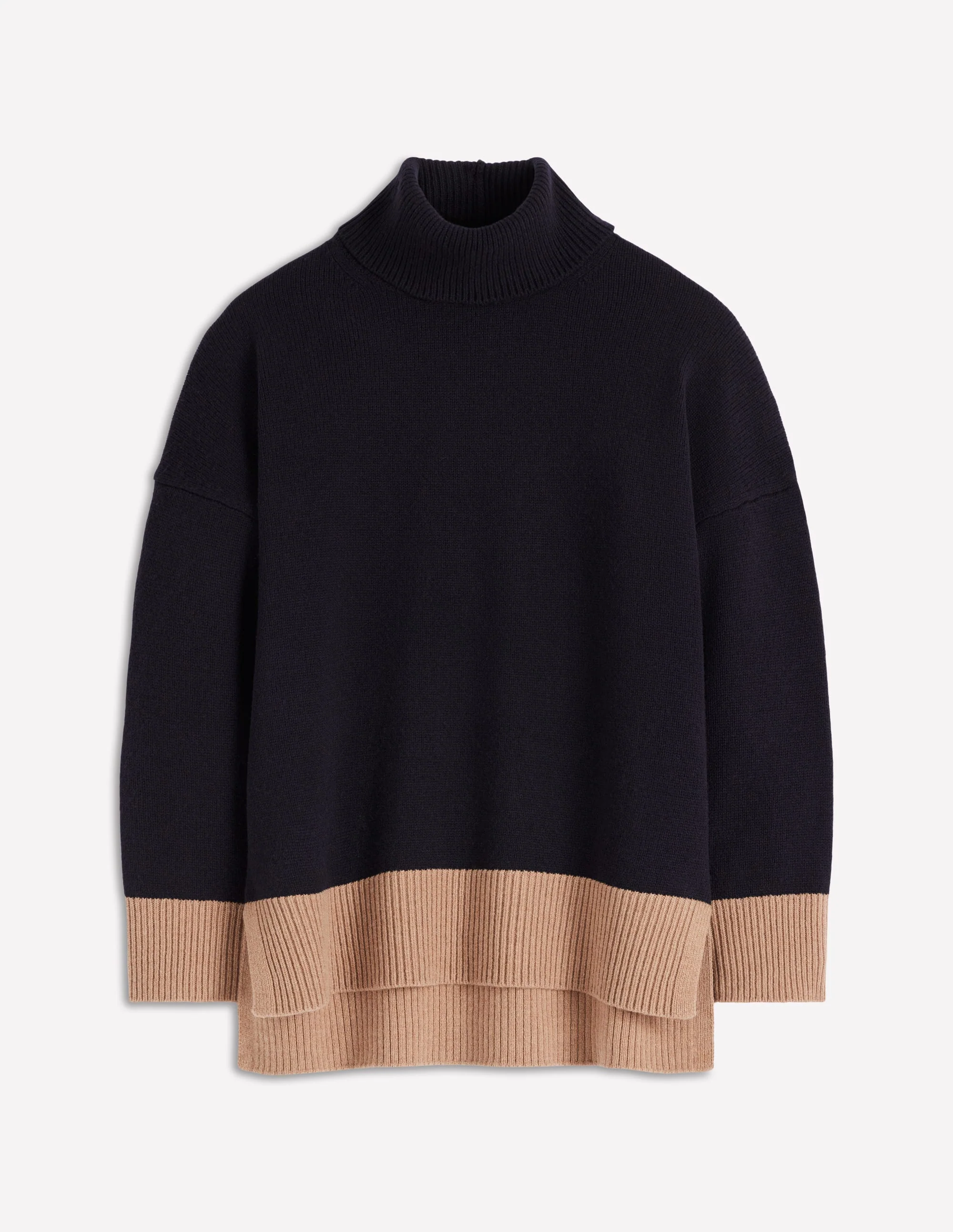 Polly Merino-Rollkragenpullover-Marineblau, Warmes Taupe Blockfarben - Image 7