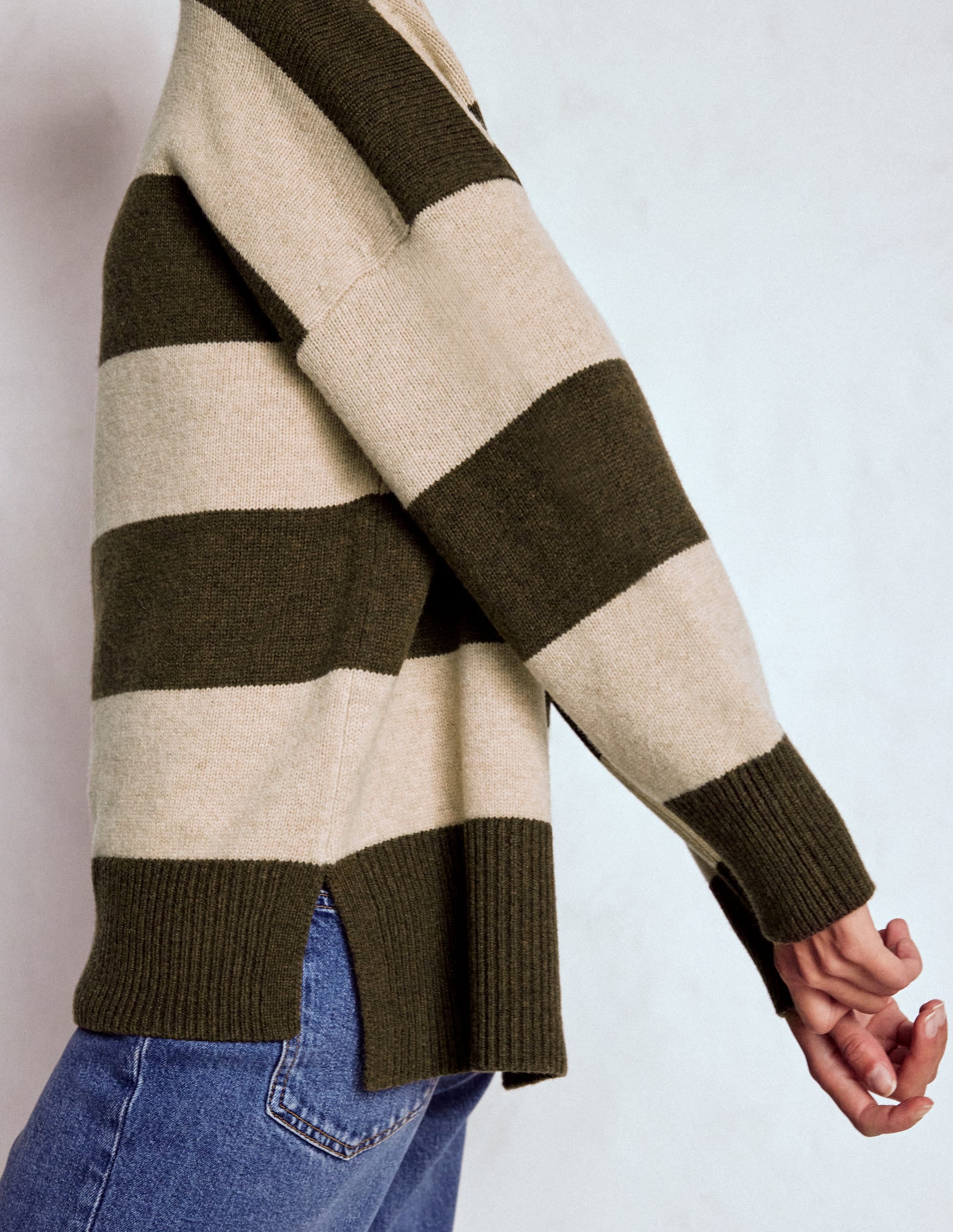 Polly Merino-Rollkragenpullover-Moor, Leinen Streifen - Image 2