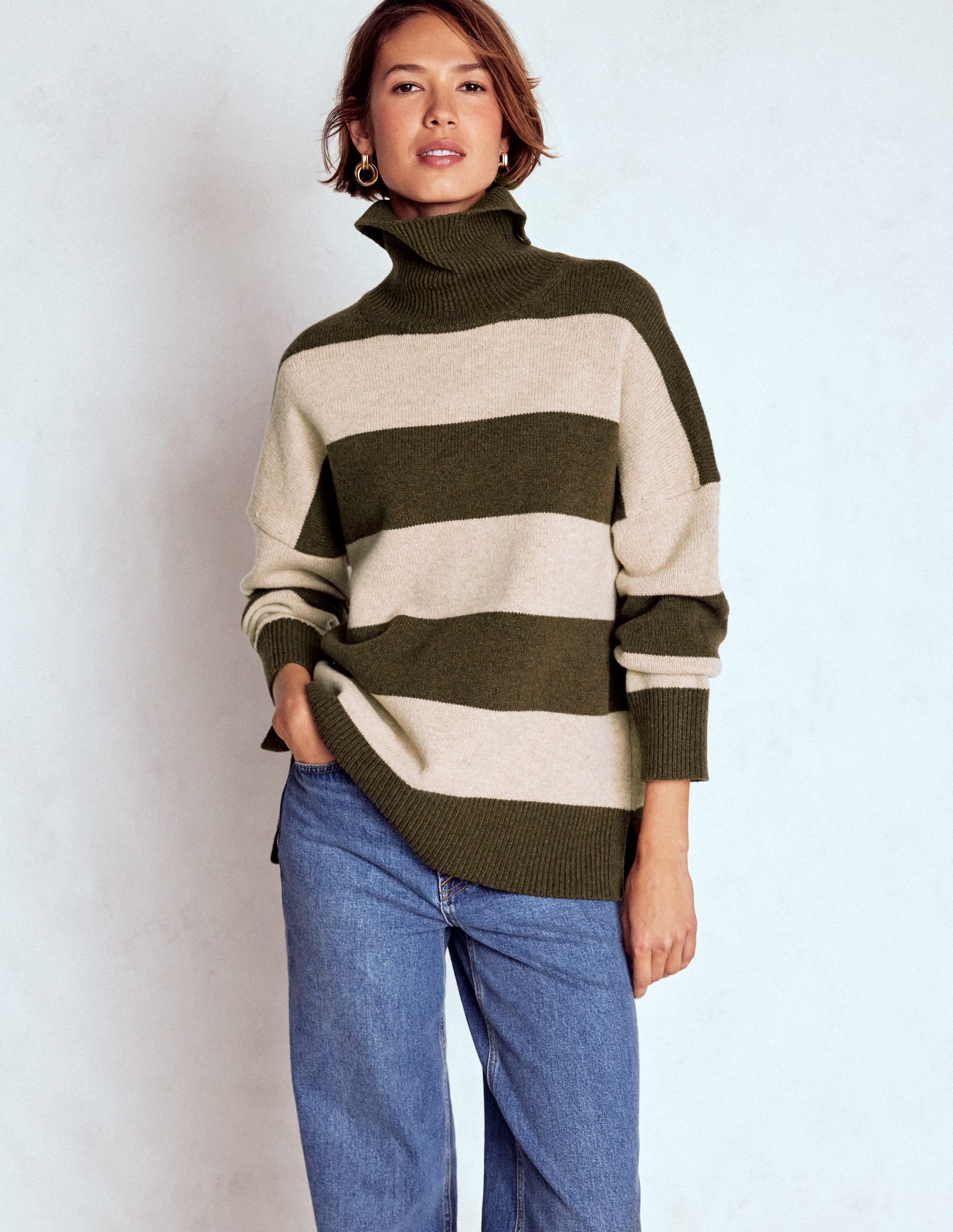 Polly Merino-Rollkragenpullover-Moor, Leinen Streifen - Image 4