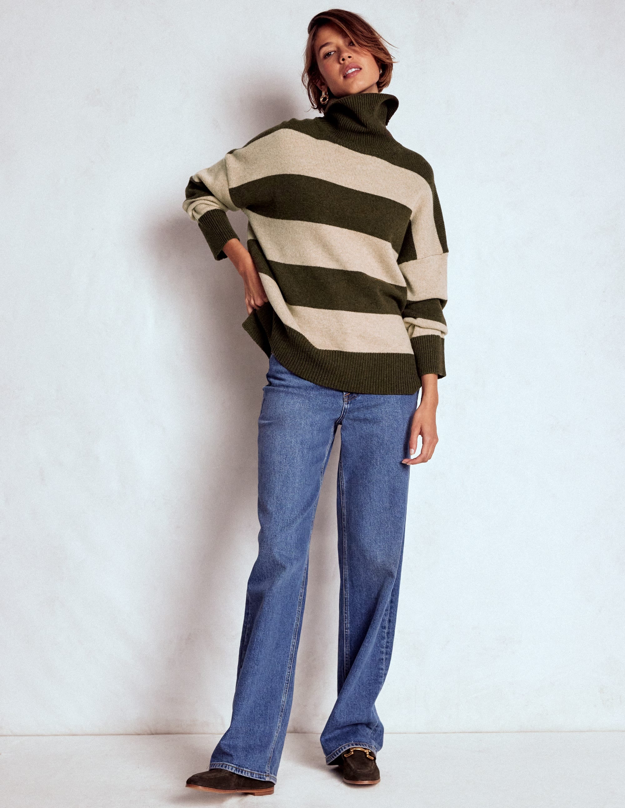 Polly Merino-Rollkragenpullover-Moor, Leinen Streifen - Image 5