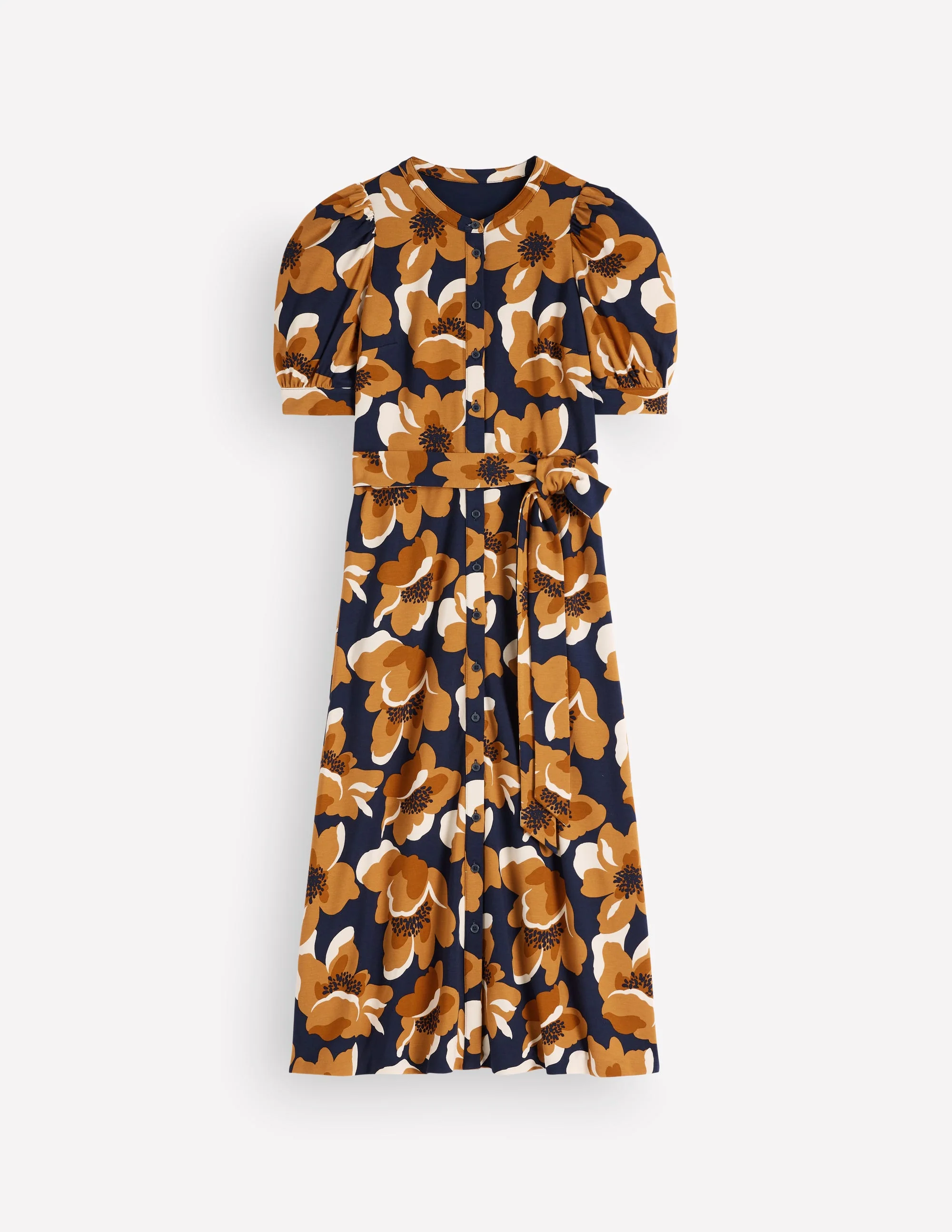 Ponte-Hemdblusenkleid mit Puffärmeln-Französisches Marineblau, Blumengarten - Image 6