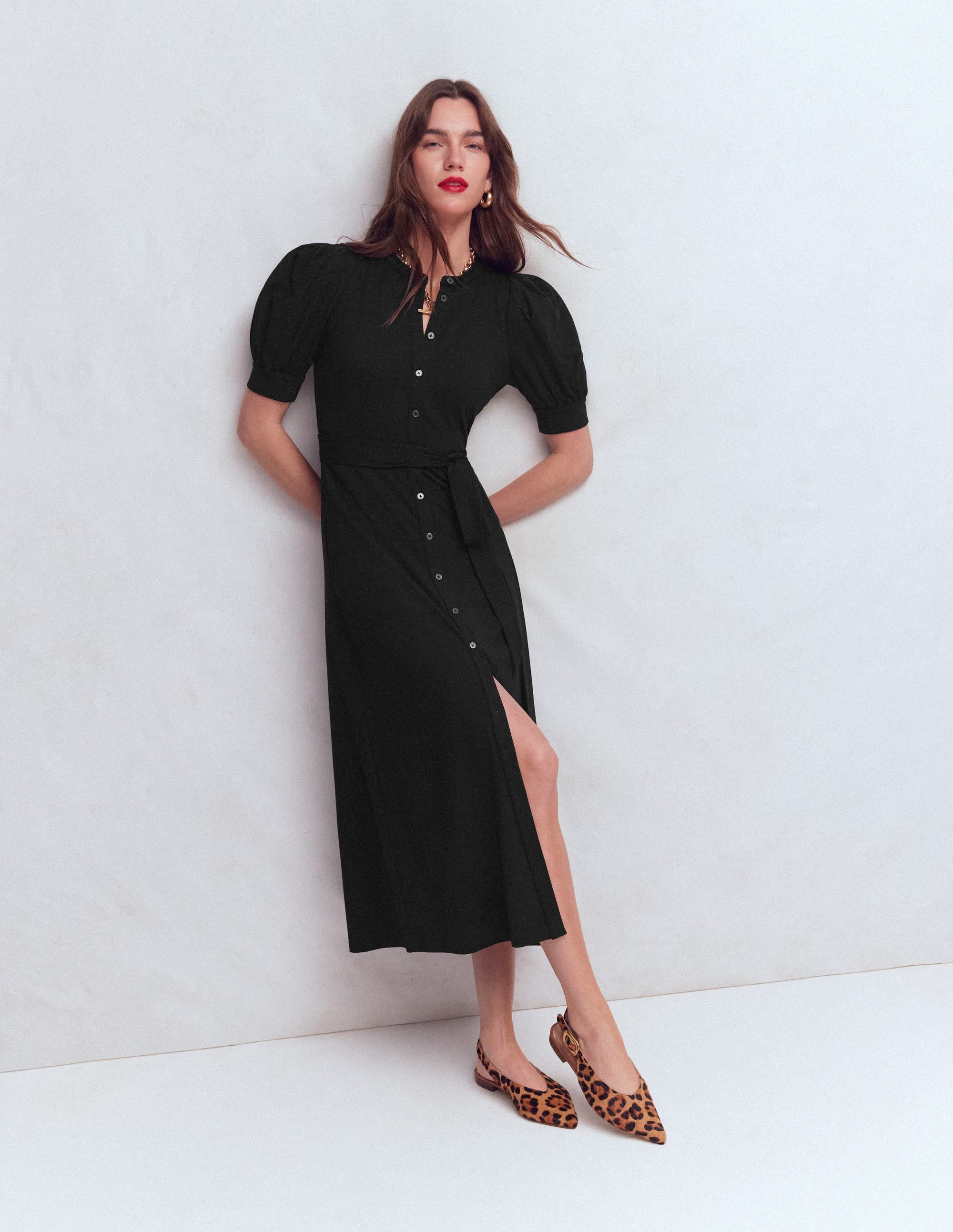 Ponte-Hemdblusenkleid mit Puffärmeln-Schwarz