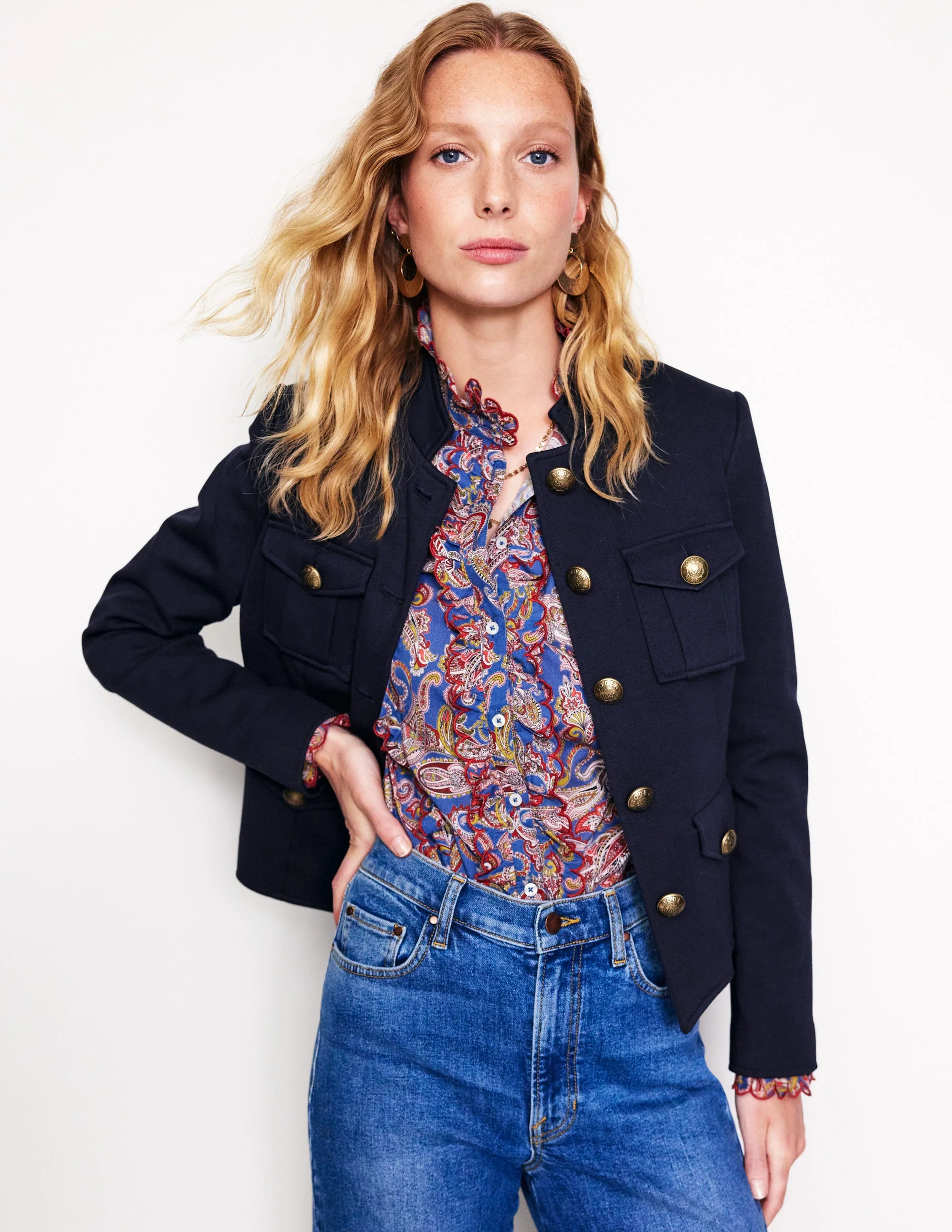 Ponte-Jacke im Militärstil-Aqua Marine Marl