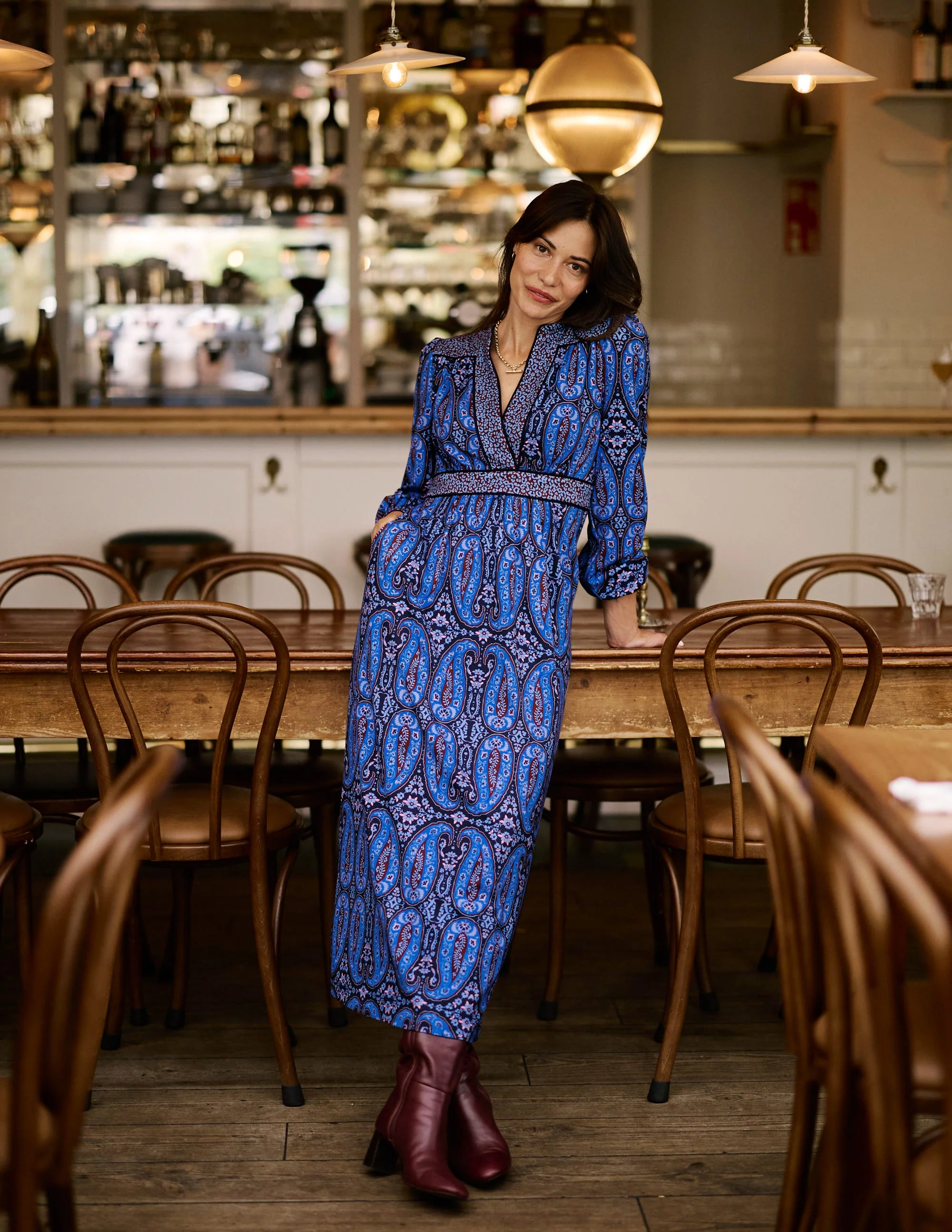 Ponte-Kleid mit Kuddelmuddel-Muster-Blau Paisley-Knospen - Image 5