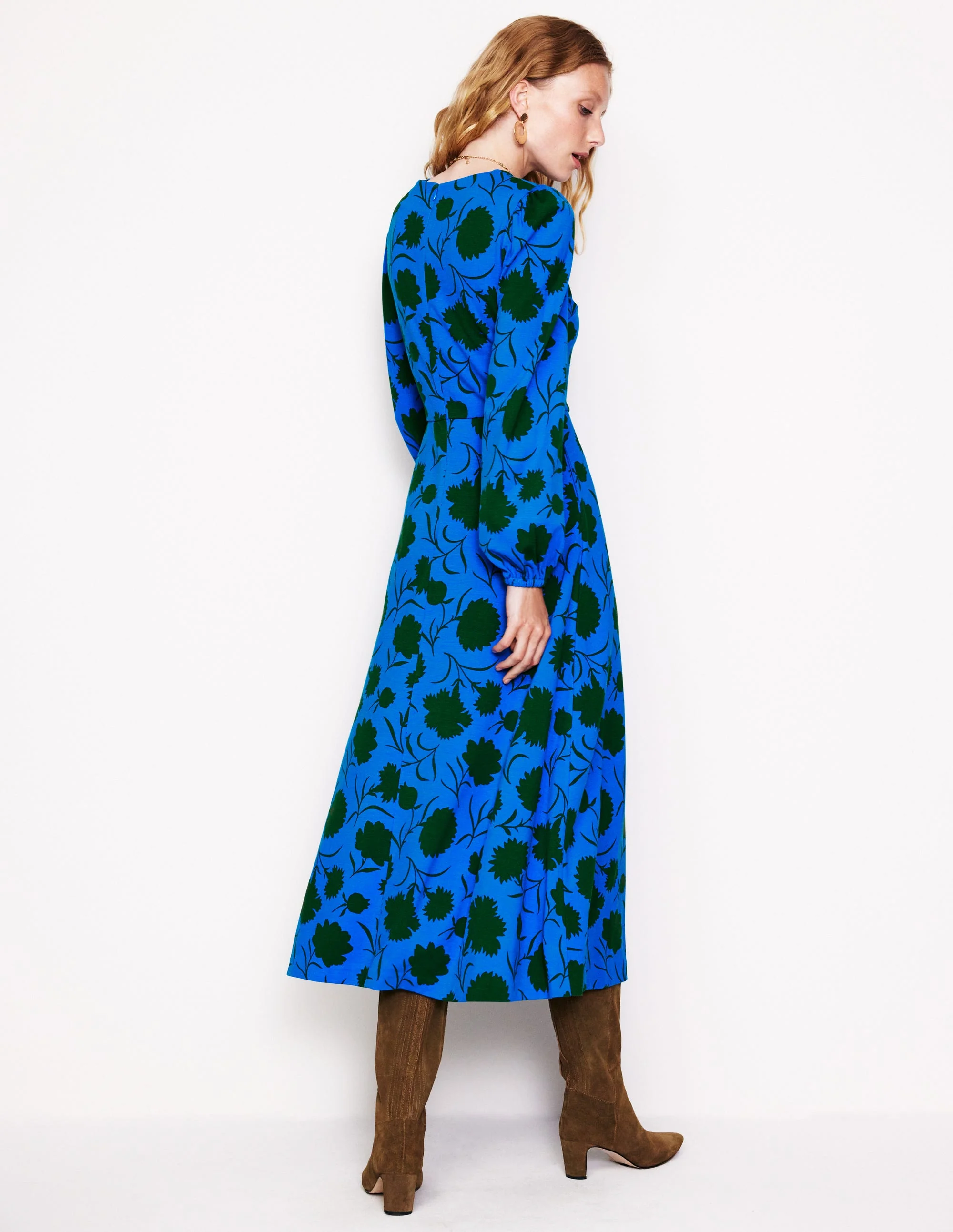 Ponte-Kleid mit Rundhalsausschnitt-Blau, Silhouette Zweig - Image 3