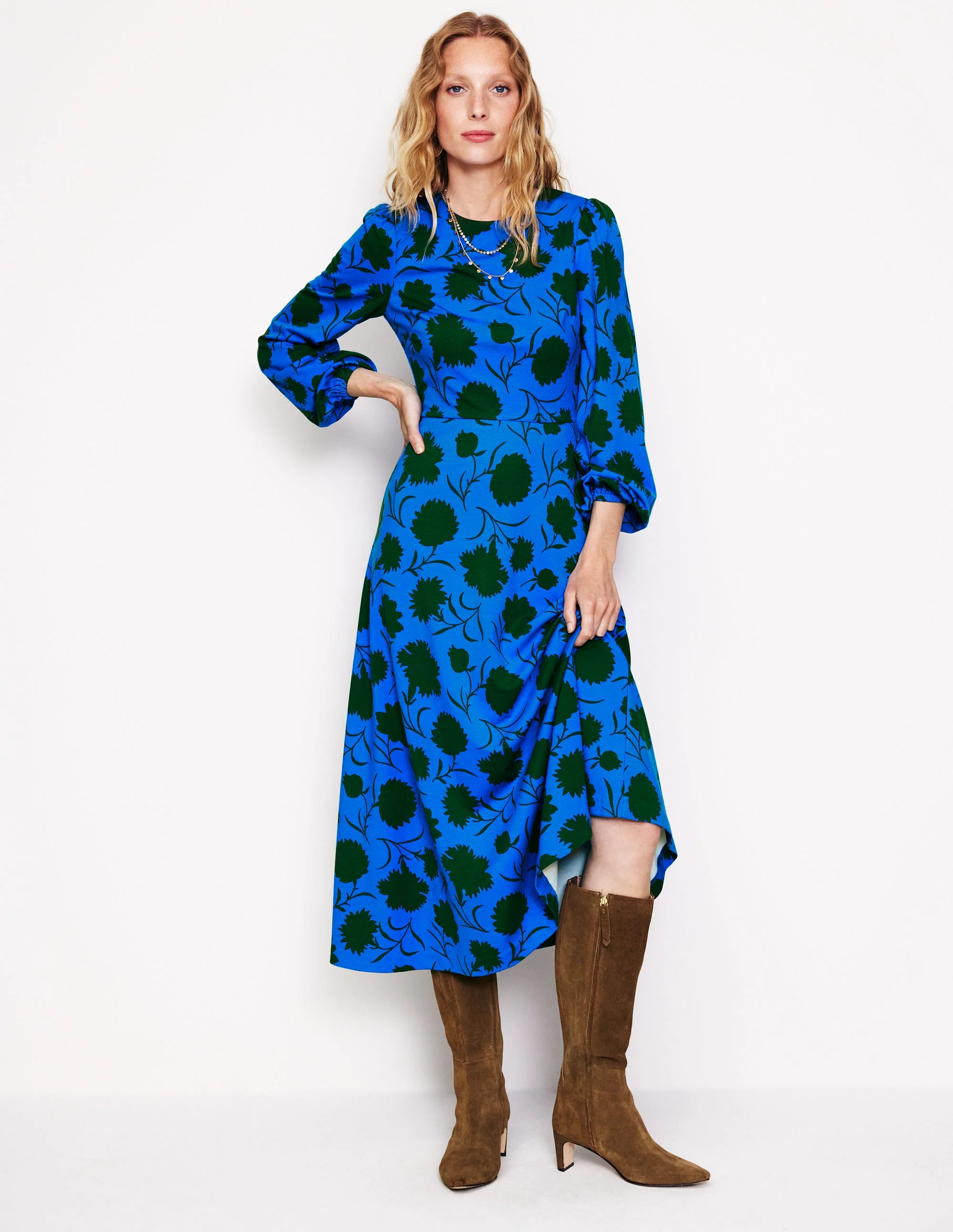 Ponte-Kleid mit Rundhalsausschnitt-Blau, Silhouette Zweig - Image 4