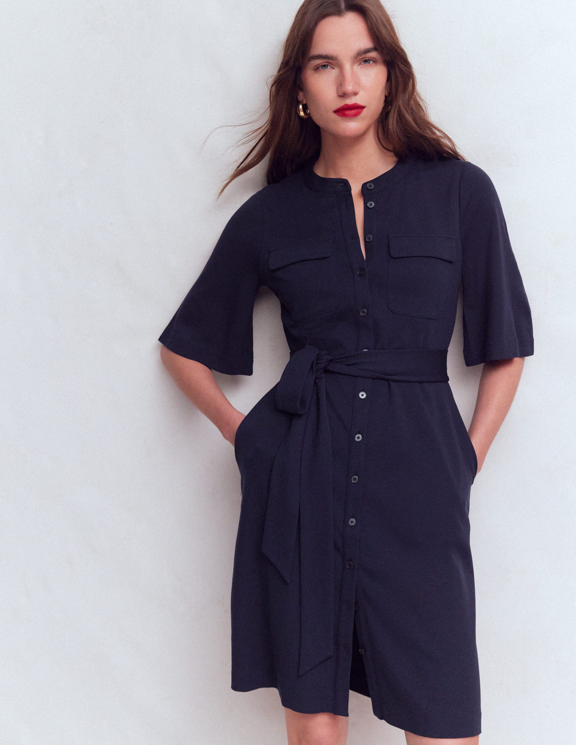 Ponte-Kleid mit Taschen vorn-Marineblau