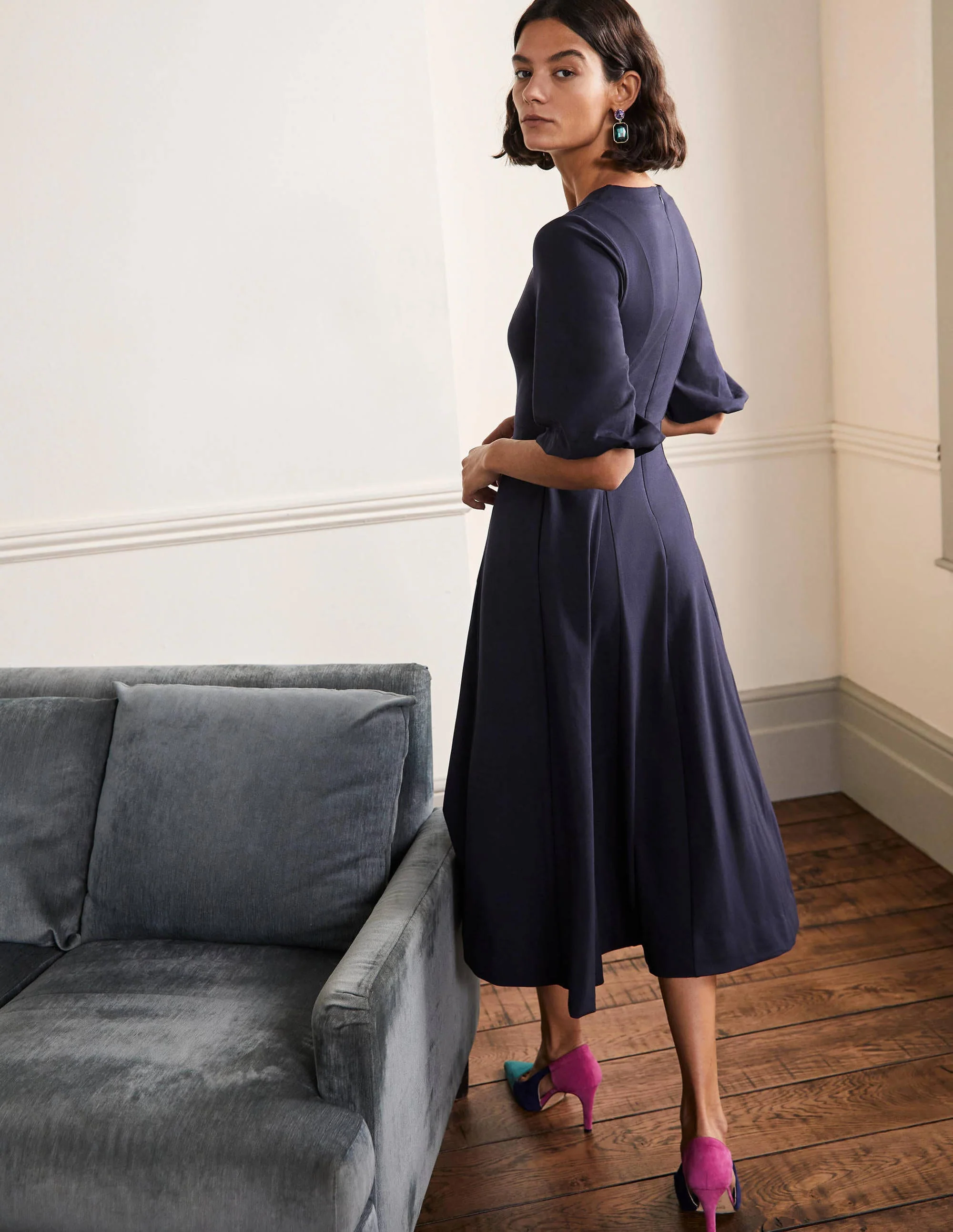 Ponte-Midikleid mit Tellerrock-Marineblau - Image 3