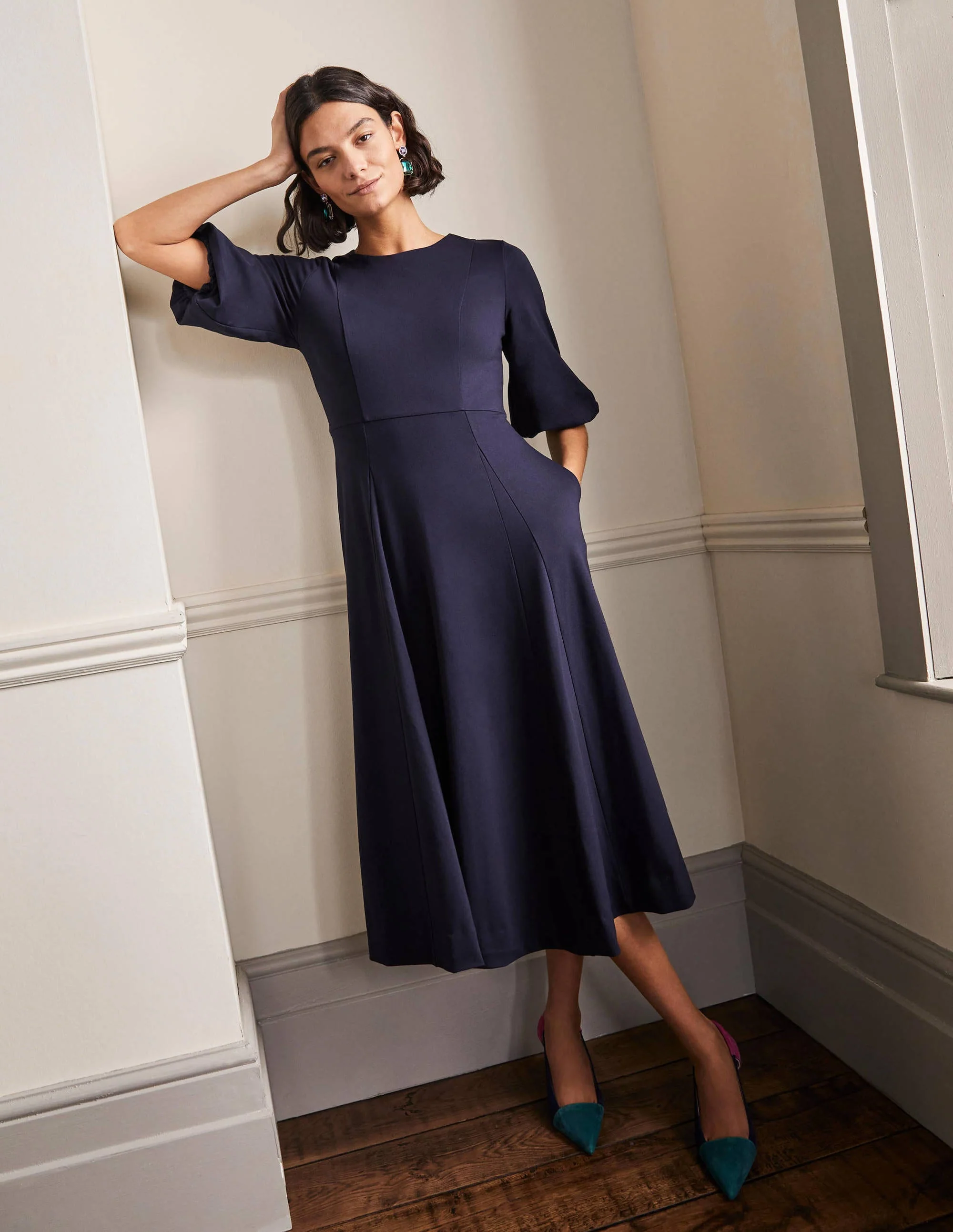 Ponte-Midikleid mit Tellerrock-Marineblau - Image 4