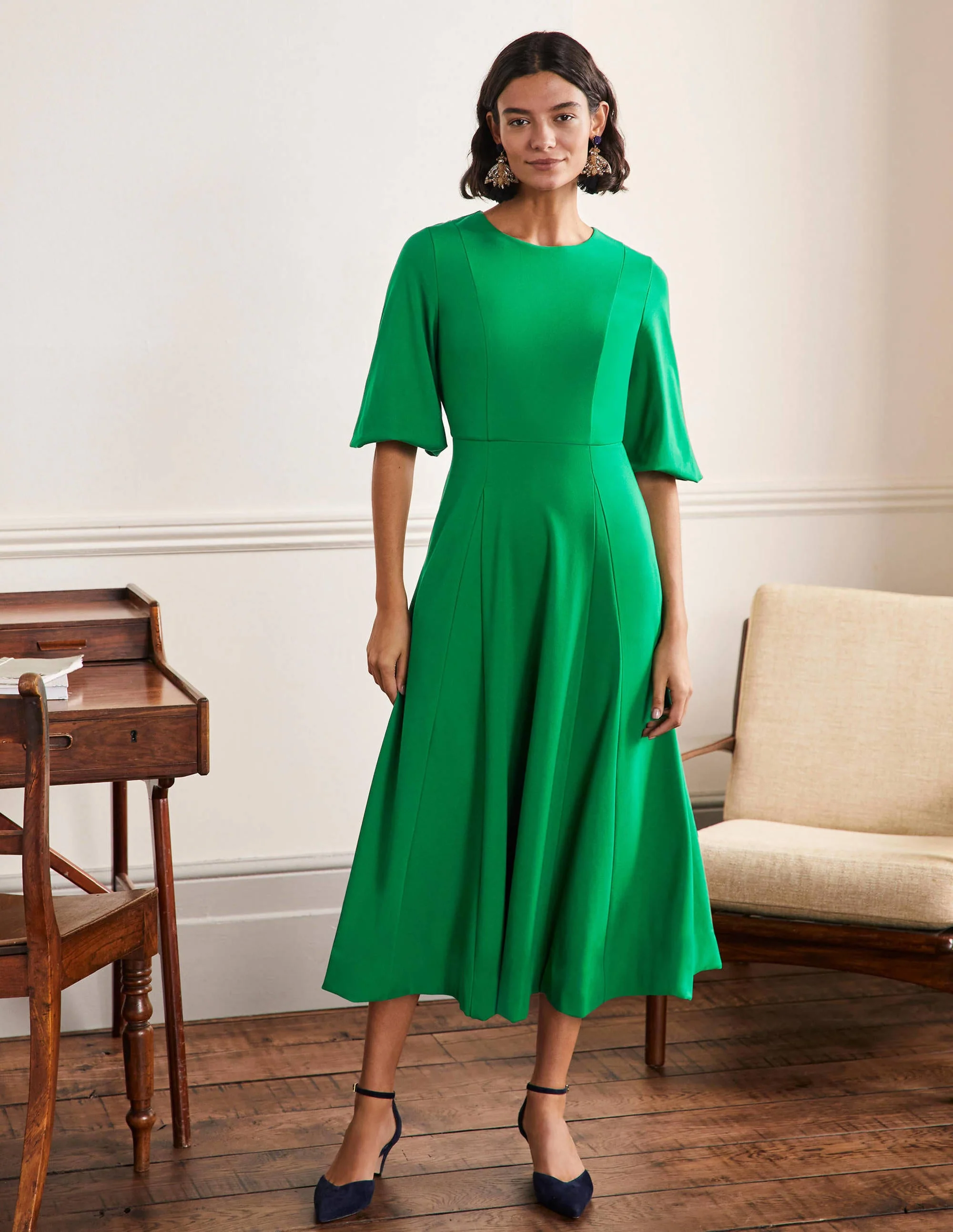 Ponte-Midikleid mit Tellerrock-Schottengrün