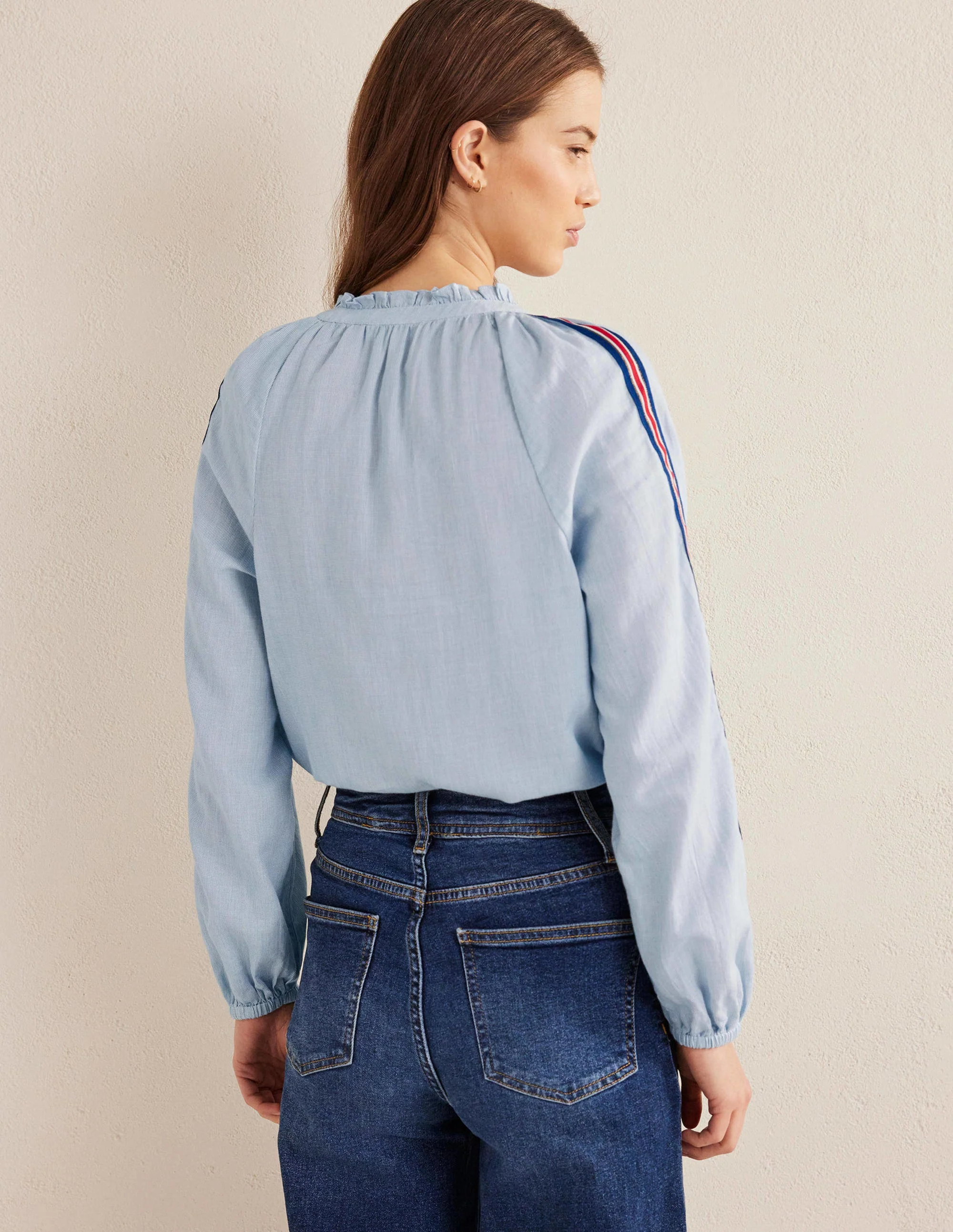 Popover-Hemd aus Baumwolle für den Alltag-Blau, Gestreift - Image 3