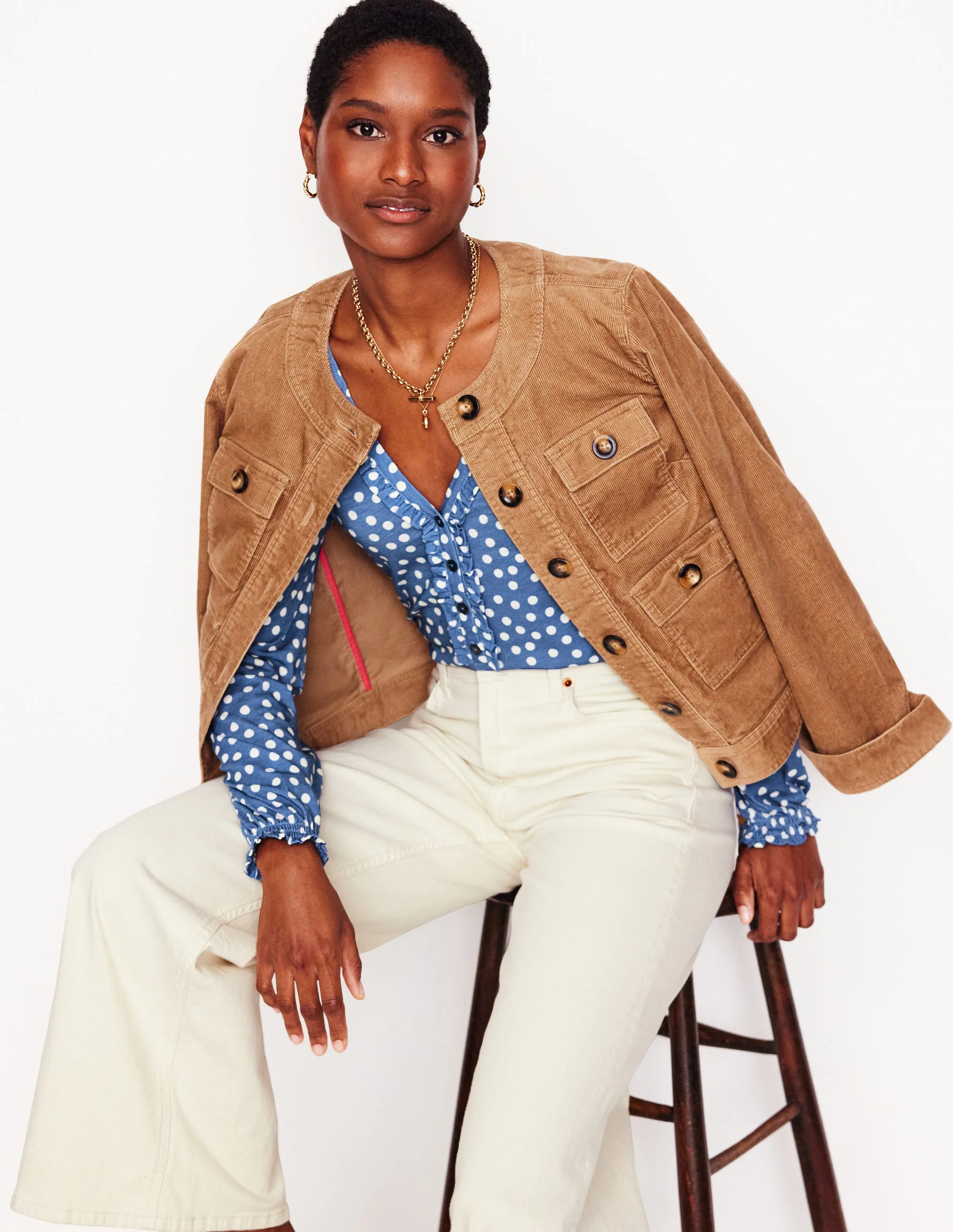 Poppy Henley-Shirt mit Rüschen-Blauer Fluss, Abstrakte Punkte - Image 4