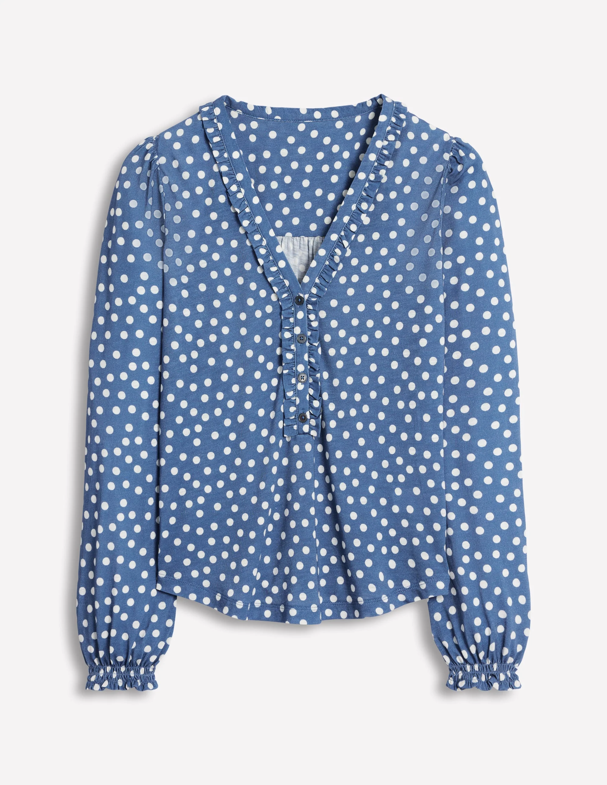 Poppy Henley-Shirt mit Rüschen-Blauer Fluss, Abstrakte Punkte - Image 5