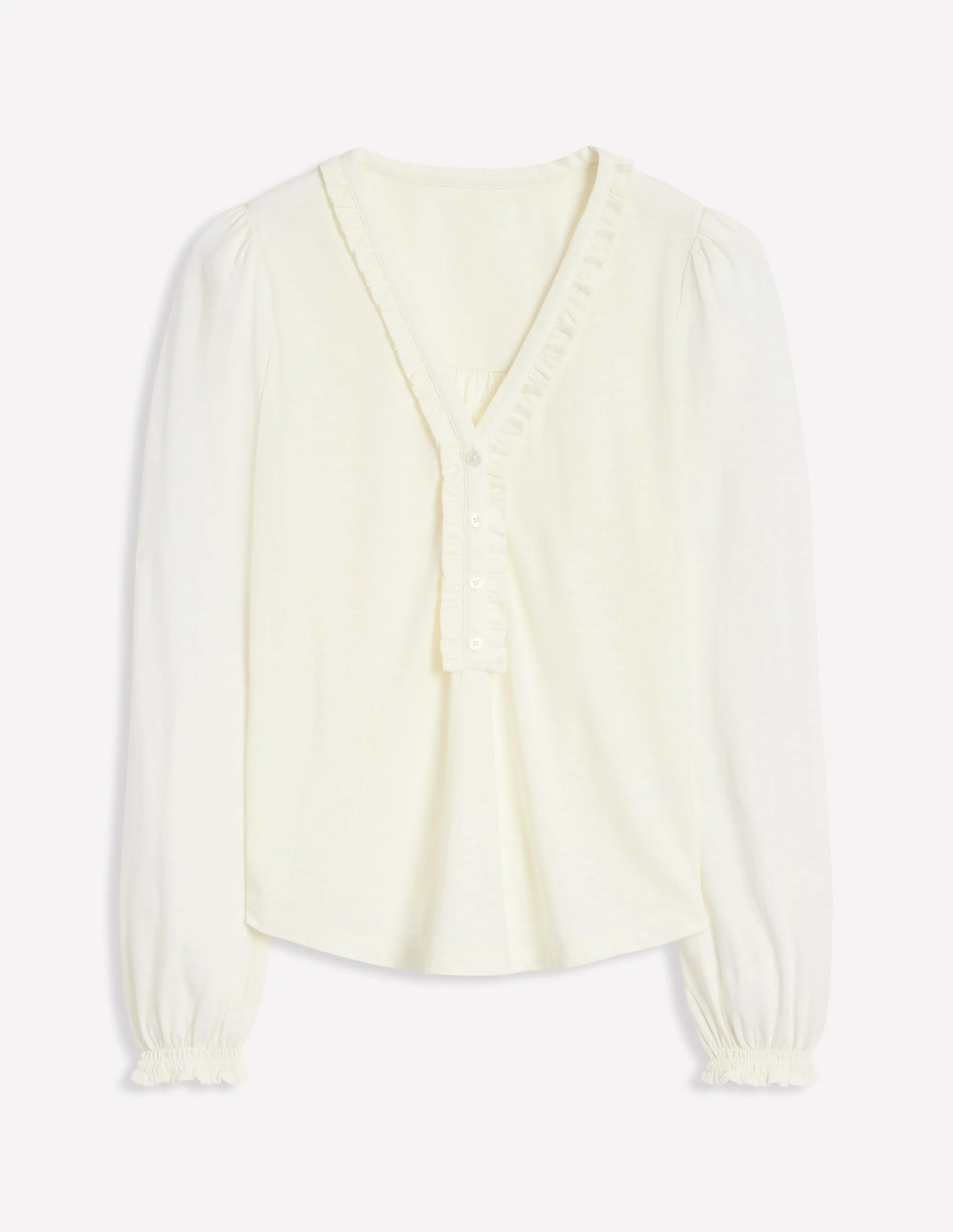 Poppy Henley-Shirt mit Rüschen-Ivory and Navy Spot - Image 5