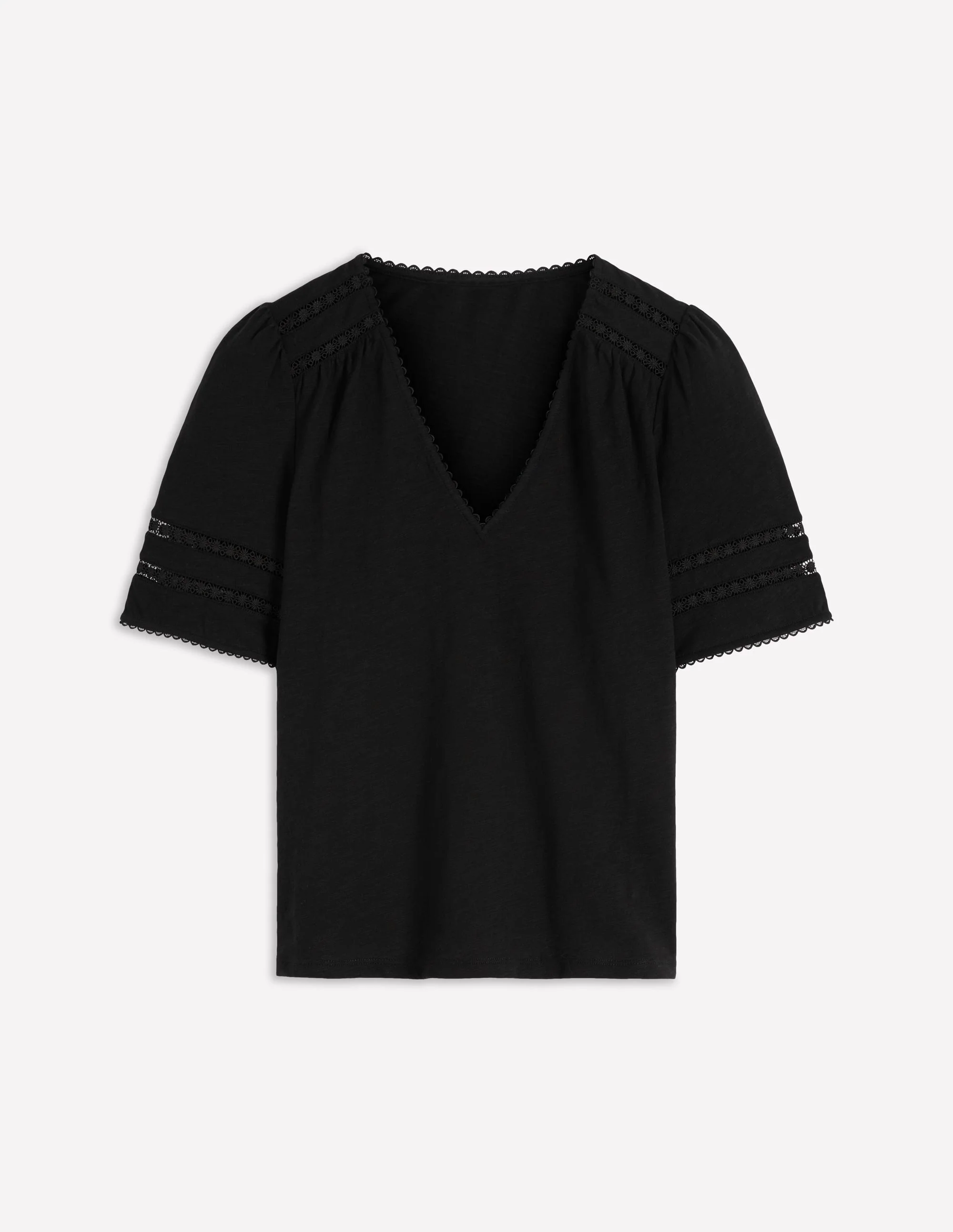 Poppy T-Shirt mit Besatz und V-Ausschnitt-Schwarz - Image 5