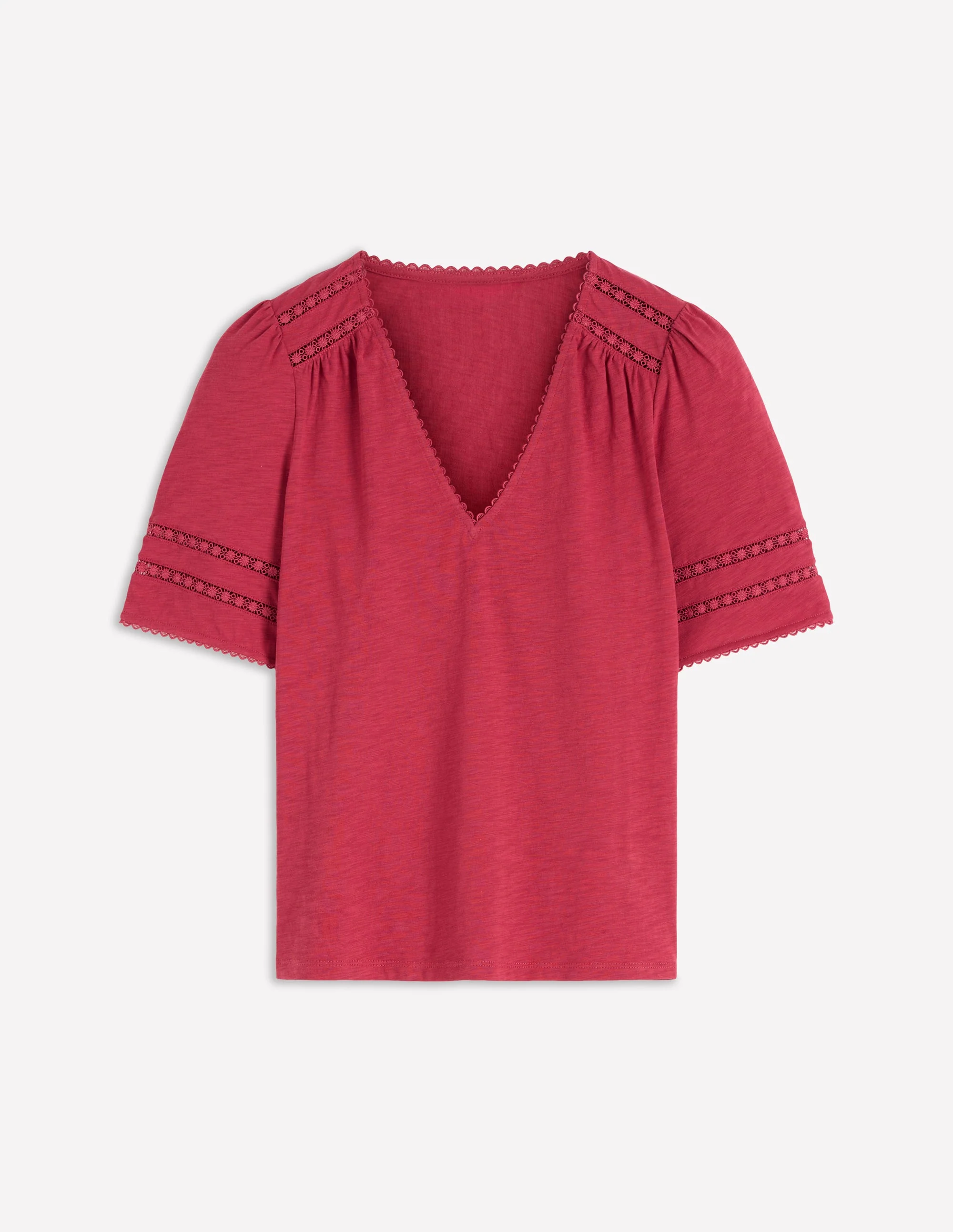 Poppy T-Shirt mit Besatz und V-Ausschnitt-Terrakotta-Rot - Image 5