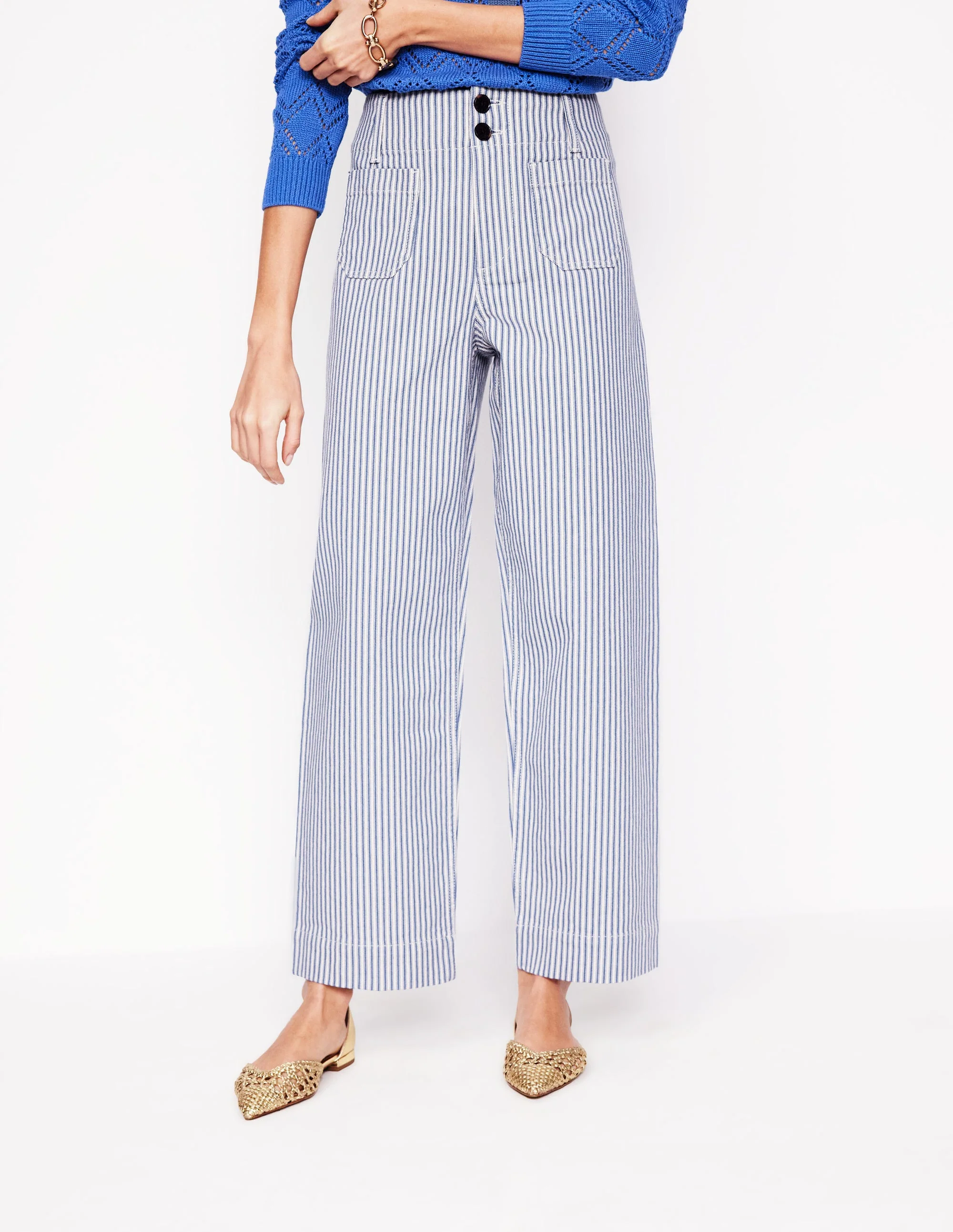 Primrose Hose mit aufgesetzten Taschen-Blau und Naturweiß mit Streifen - Image 4