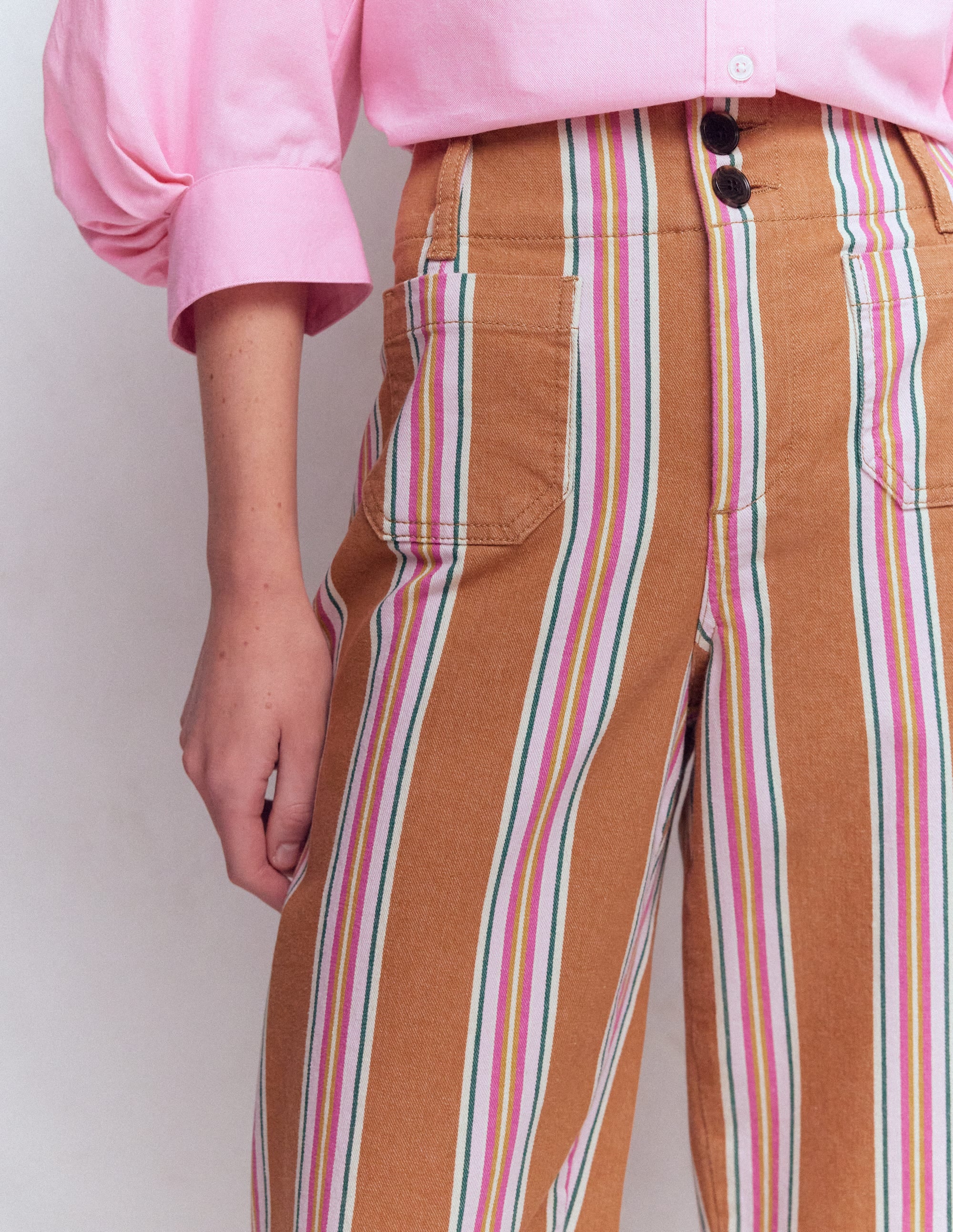 Primrose Verkürzte Jeans-Cognac, Rosa Streifen - Image 2