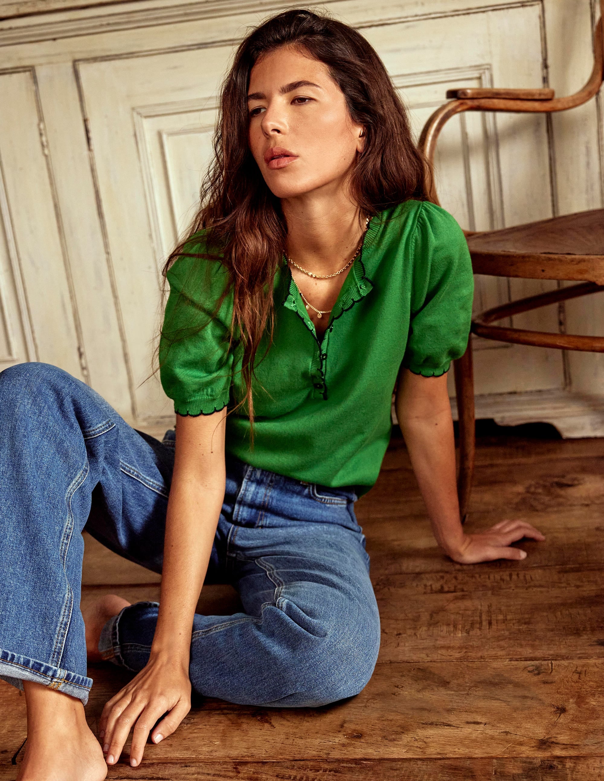 Pru T-Shirt mit Muschelsaum-Paradiesgrün